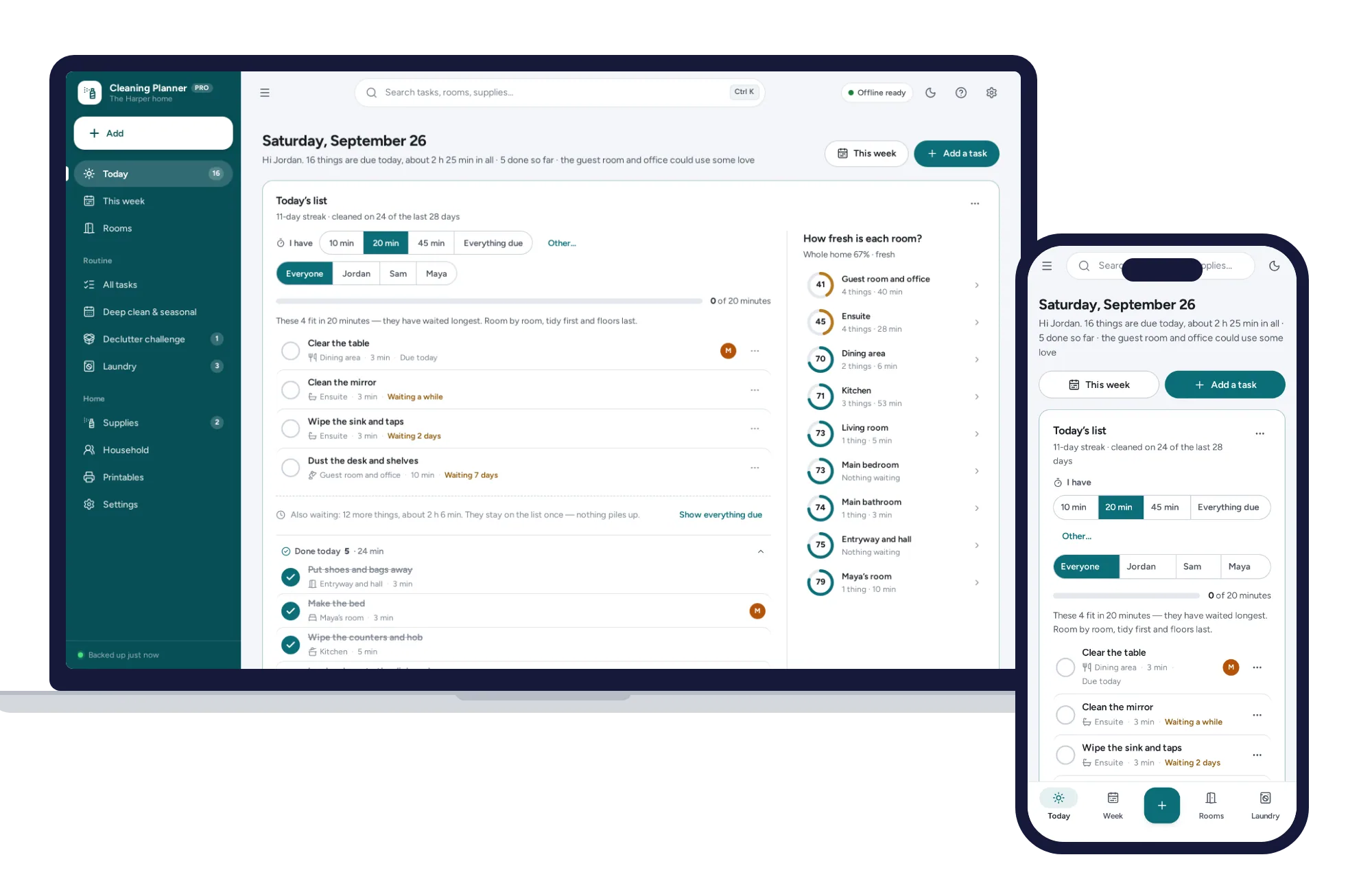 Home Cleaning Planner on a laptop and a phone