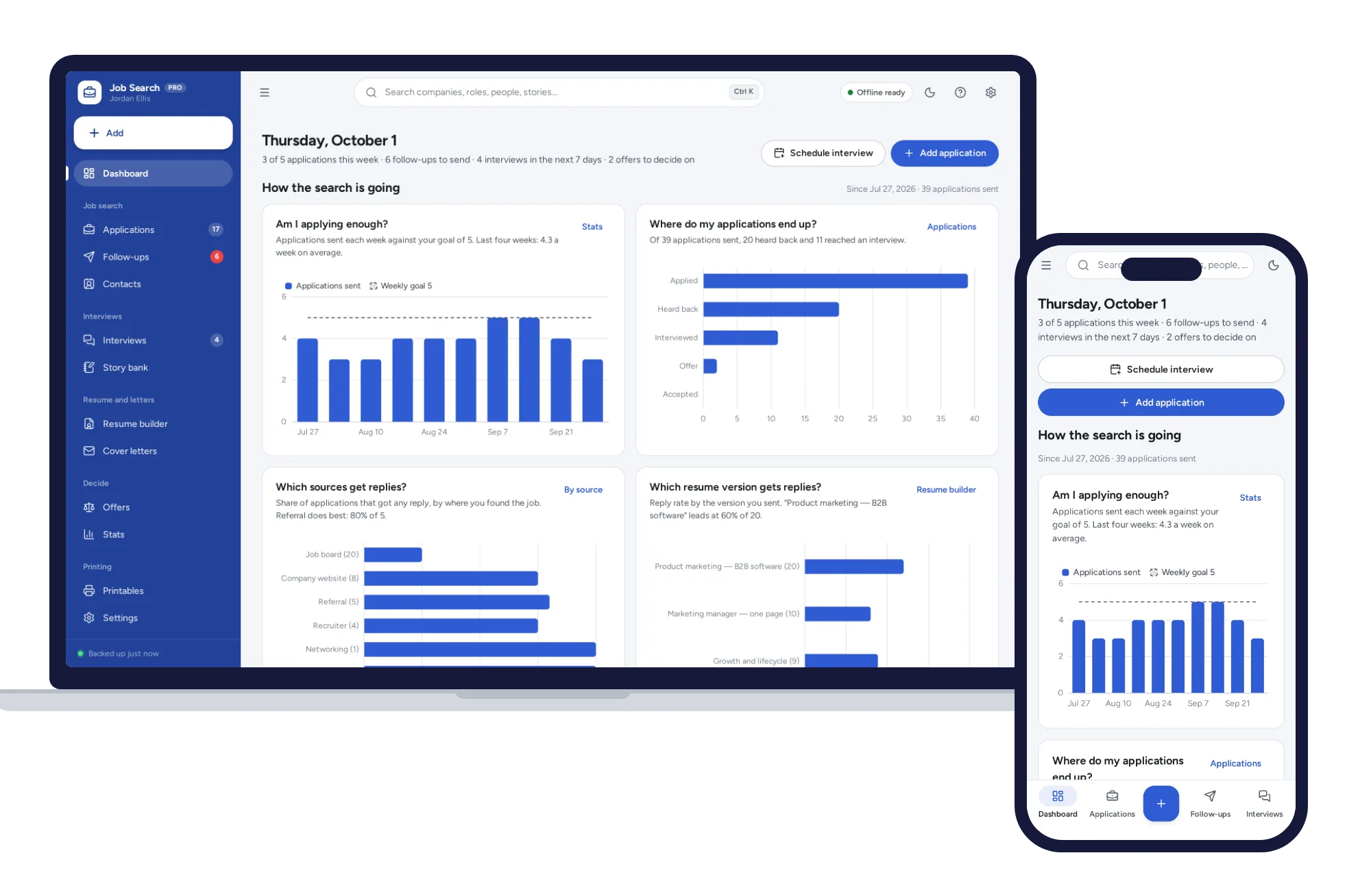 Job Search Planner on a laptop and a phone