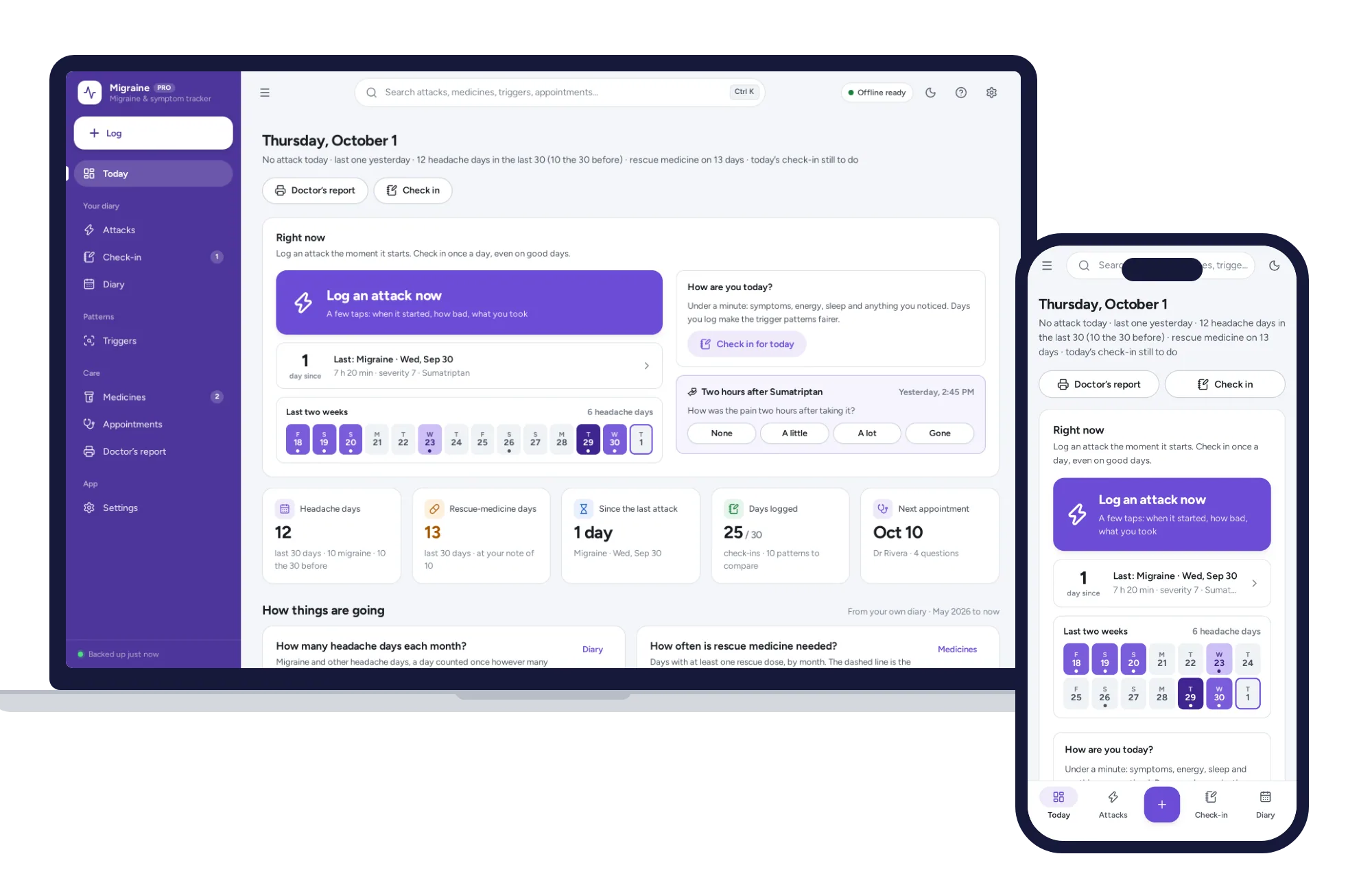 Migraine & Symptom Tracker on a laptop and a phone
