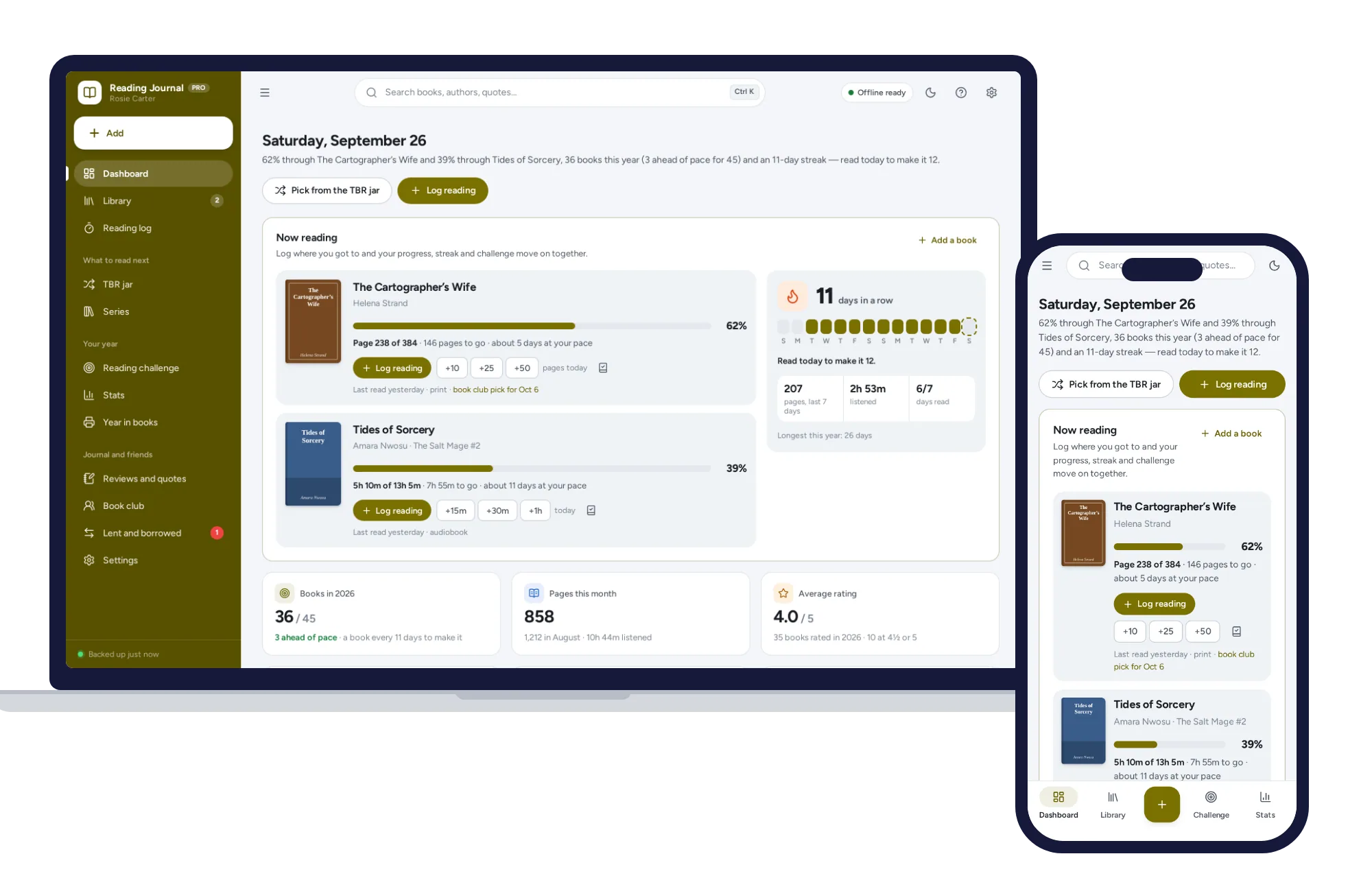 Reading Journal & Book Tracker on a laptop and a phone