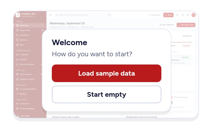 The first-launch choice: load sample data or start empty