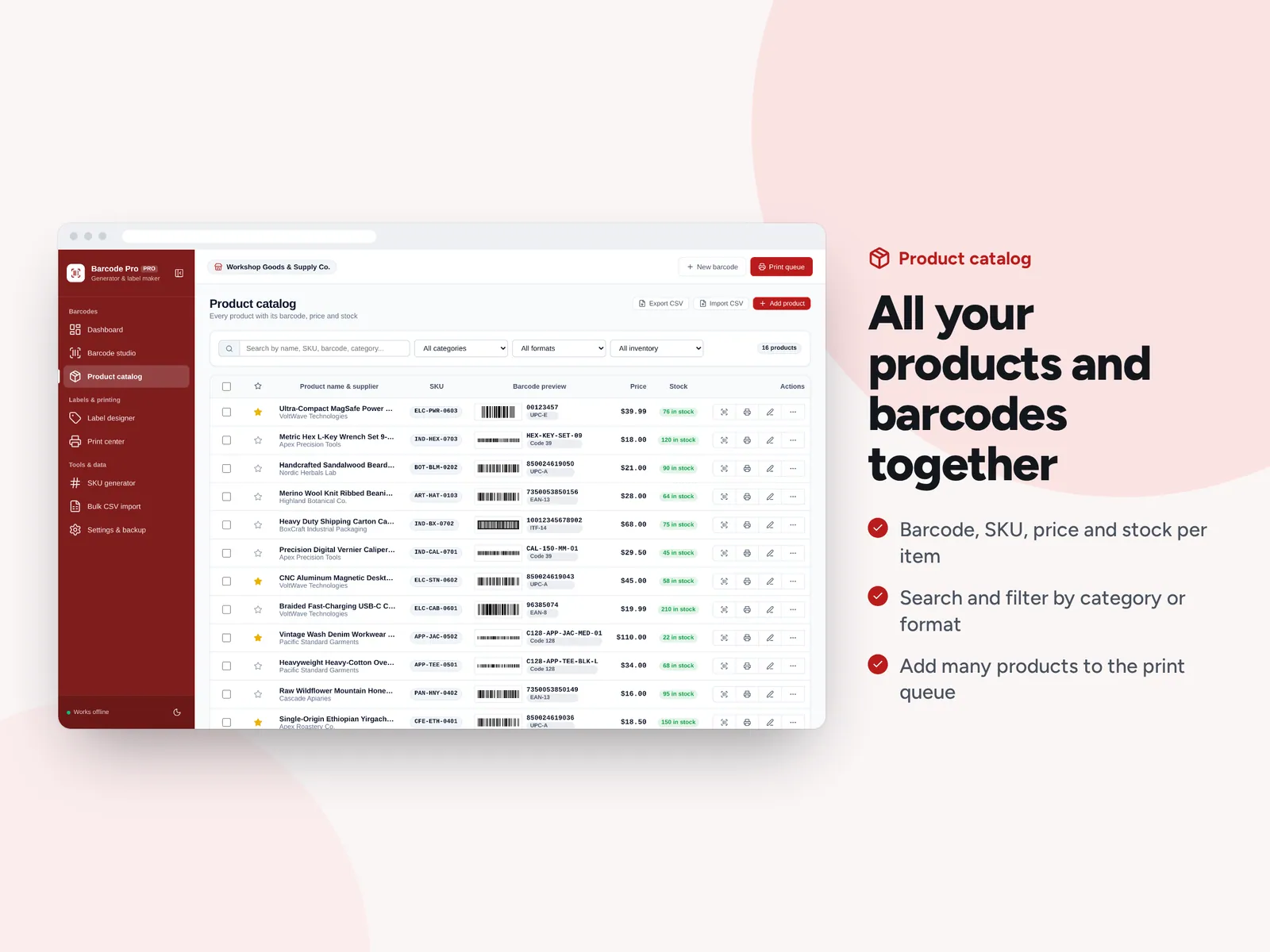 All your products and barcodes together