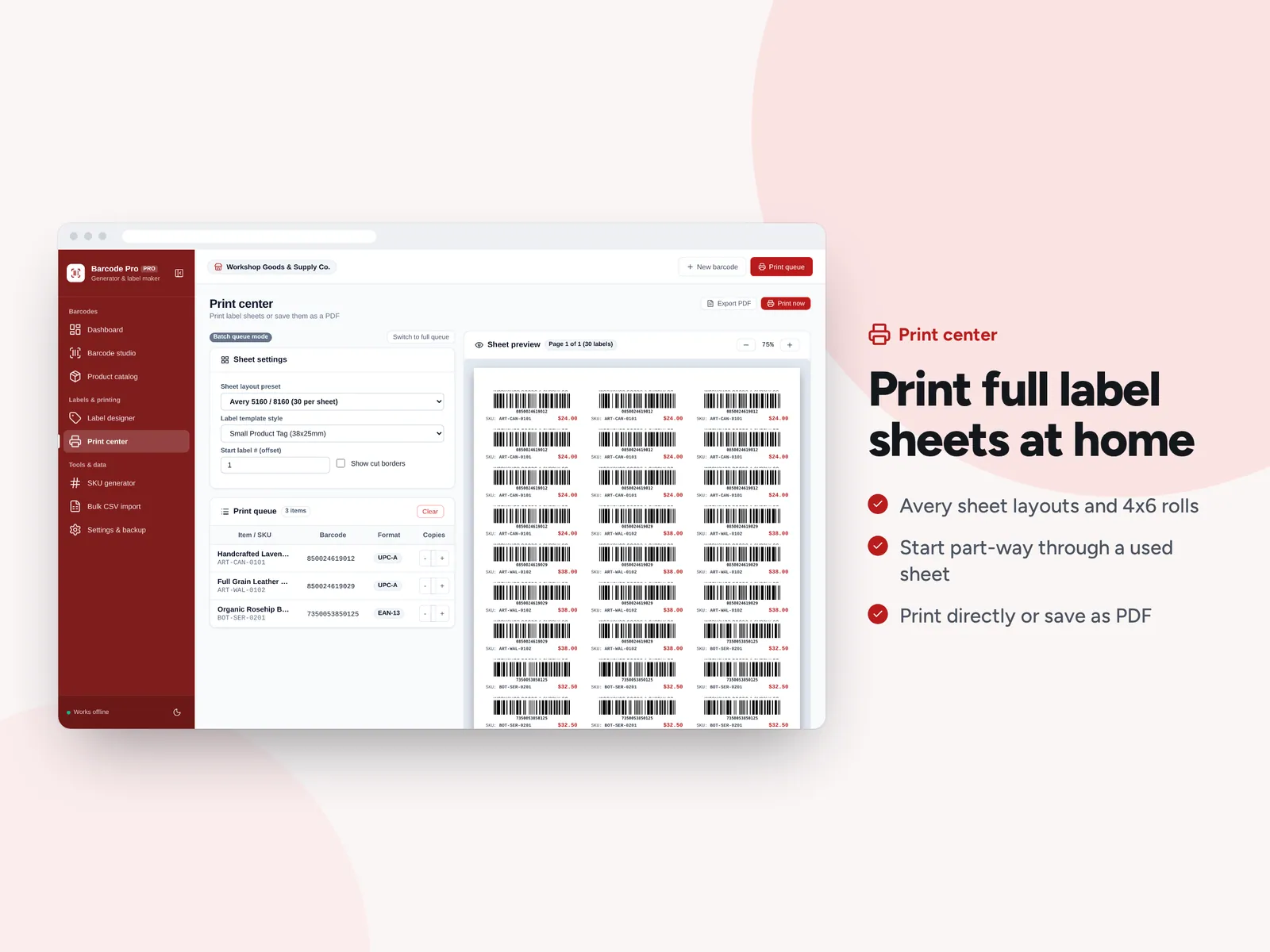 Print full label sheets at home
