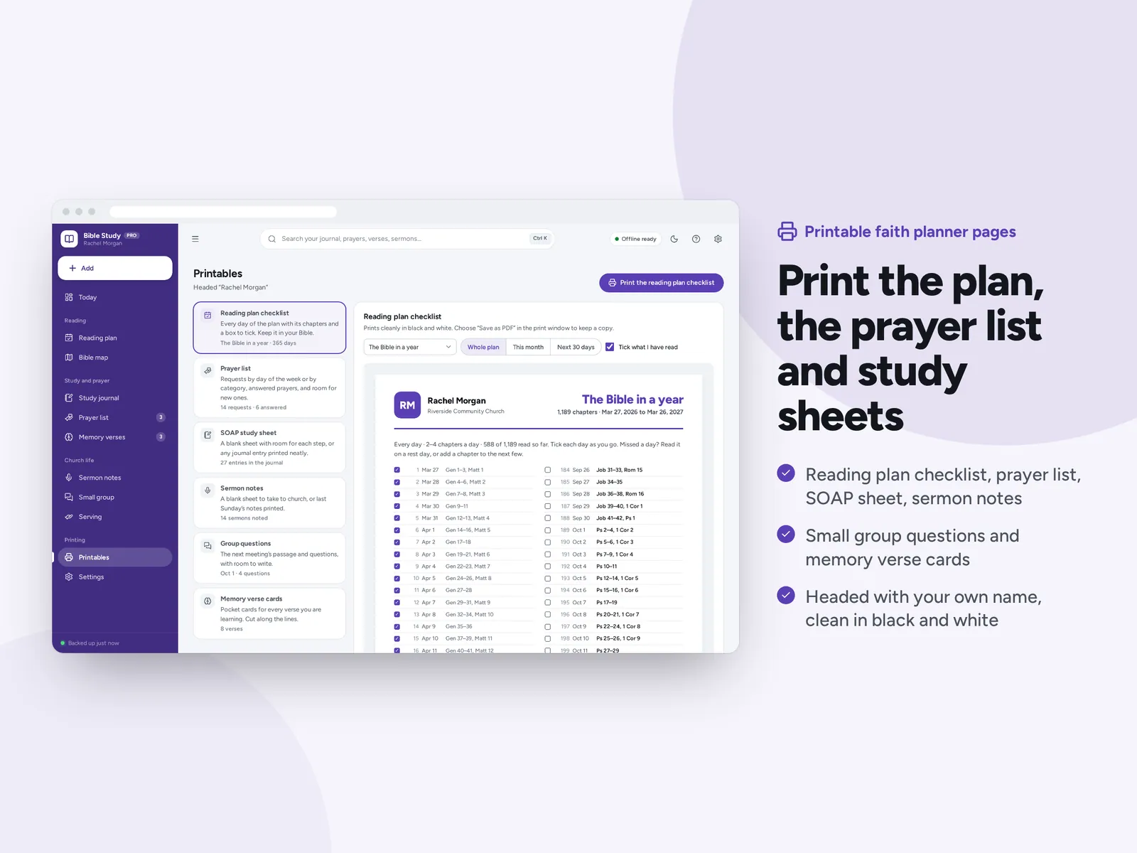 Print the plan, the prayer list and study sheets