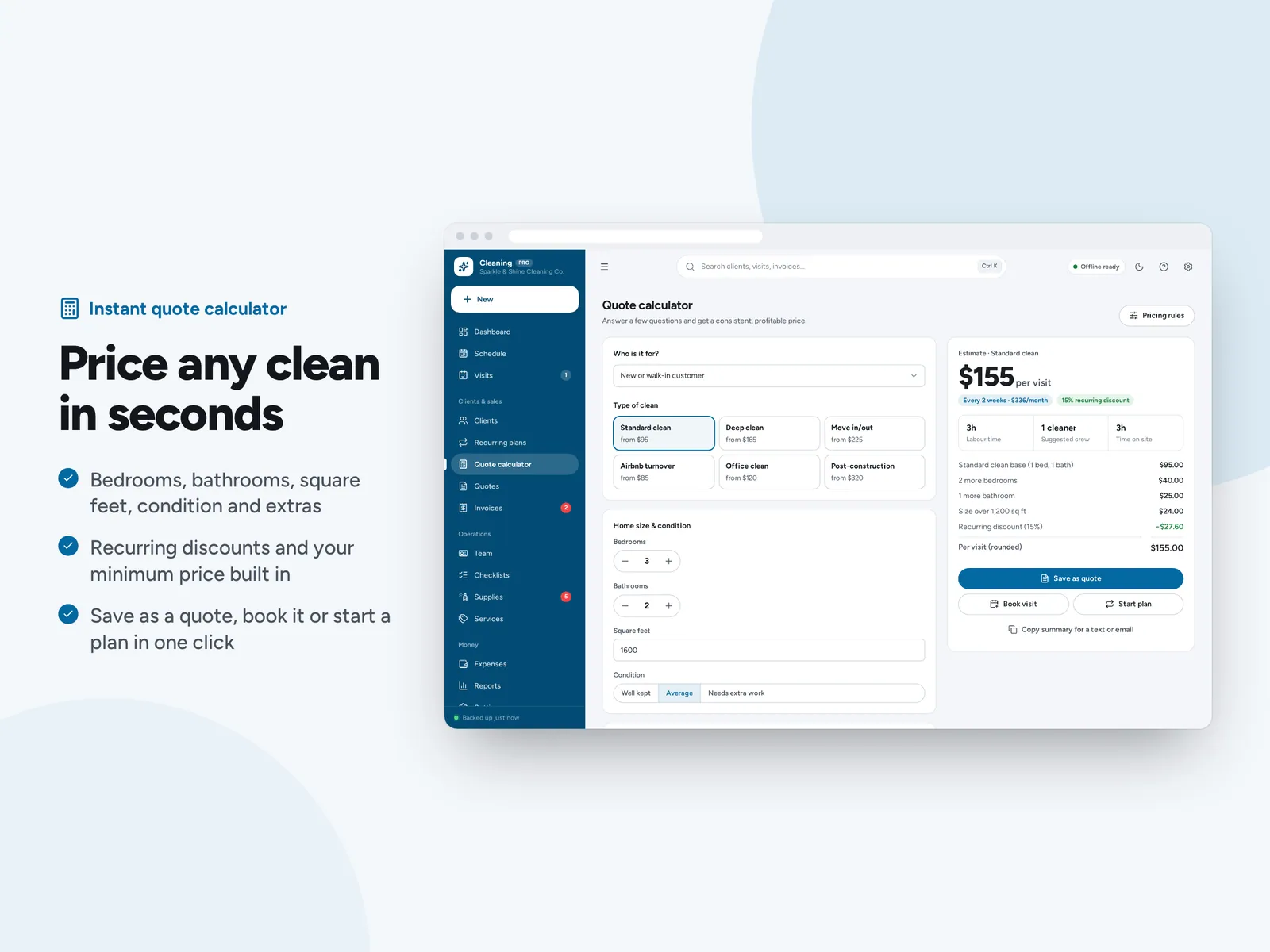 Price any clean in seconds