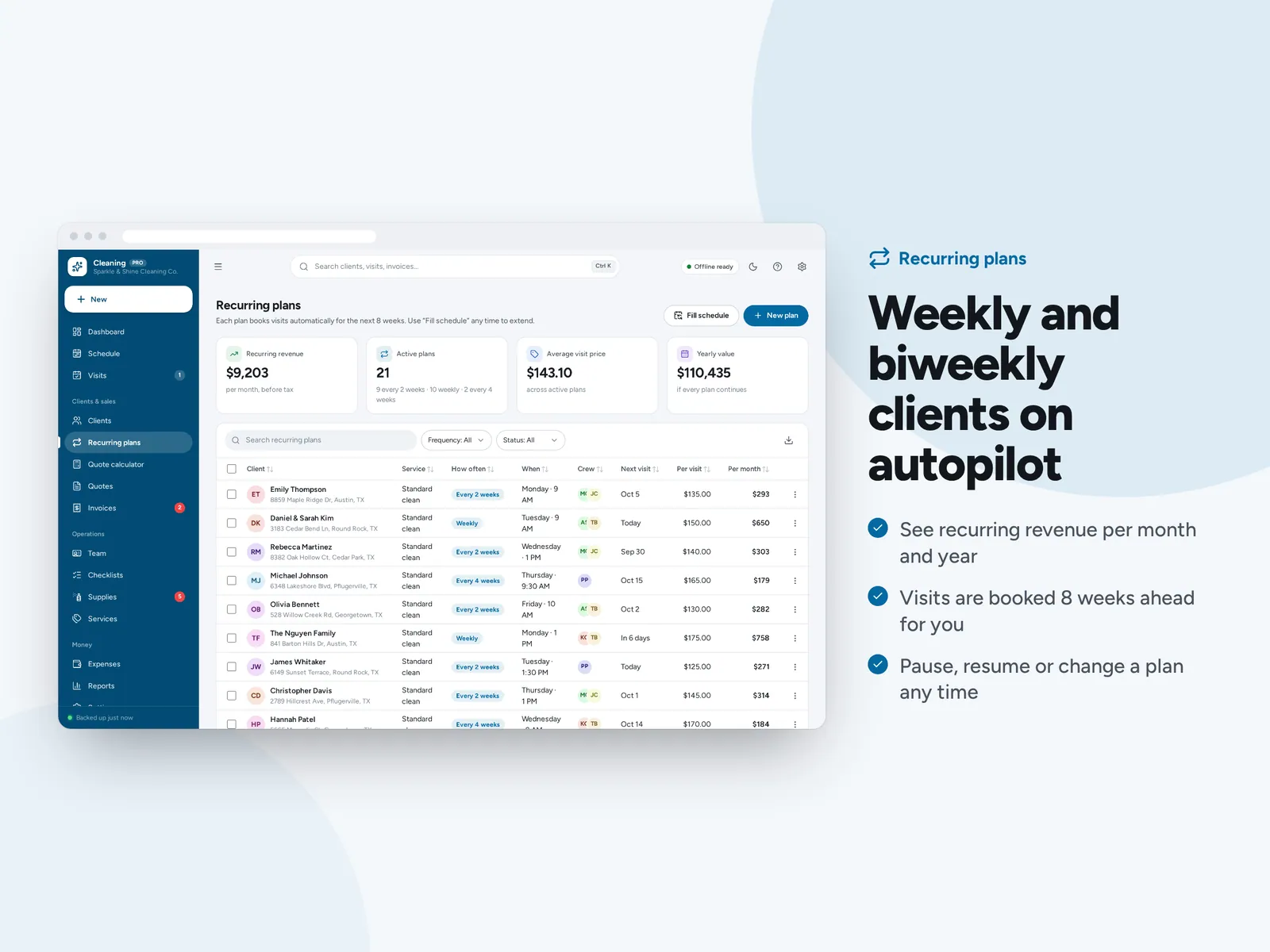 Weekly and biweekly clients on autopilot
