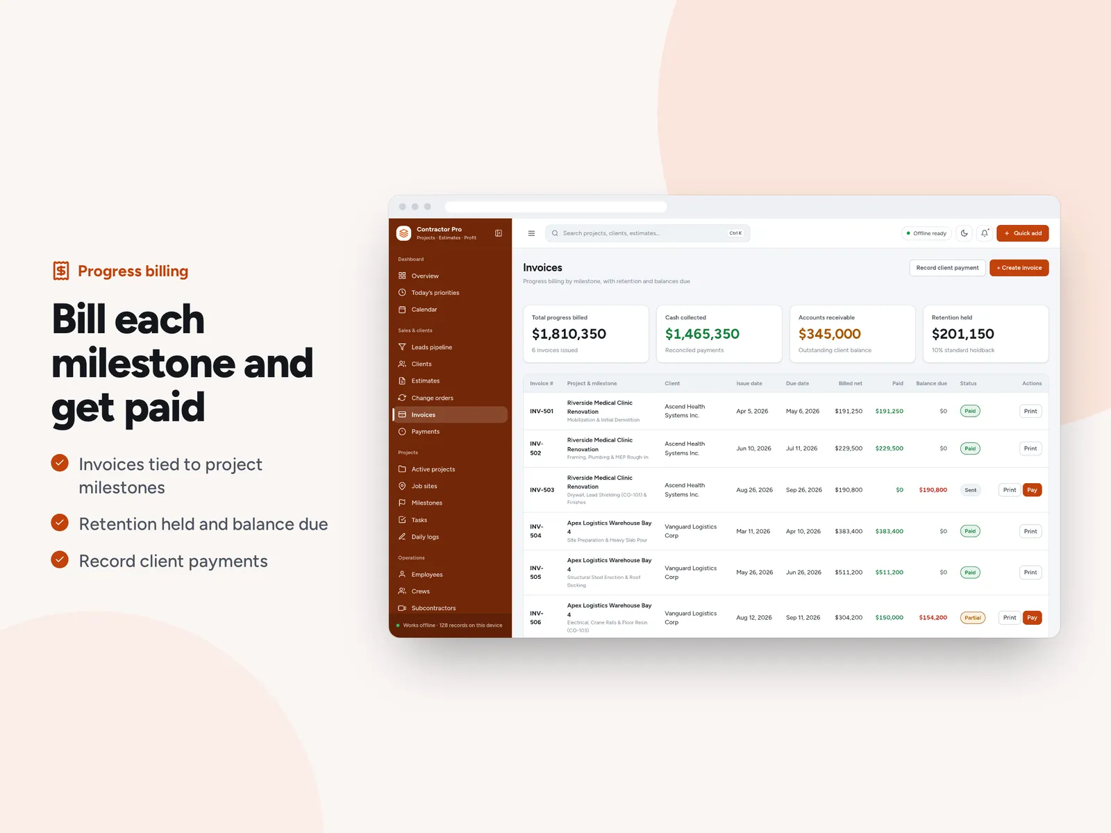 Bill each milestone and get paid