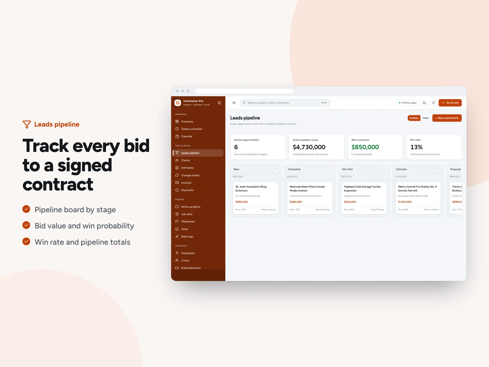 Track every bid to a signed contract