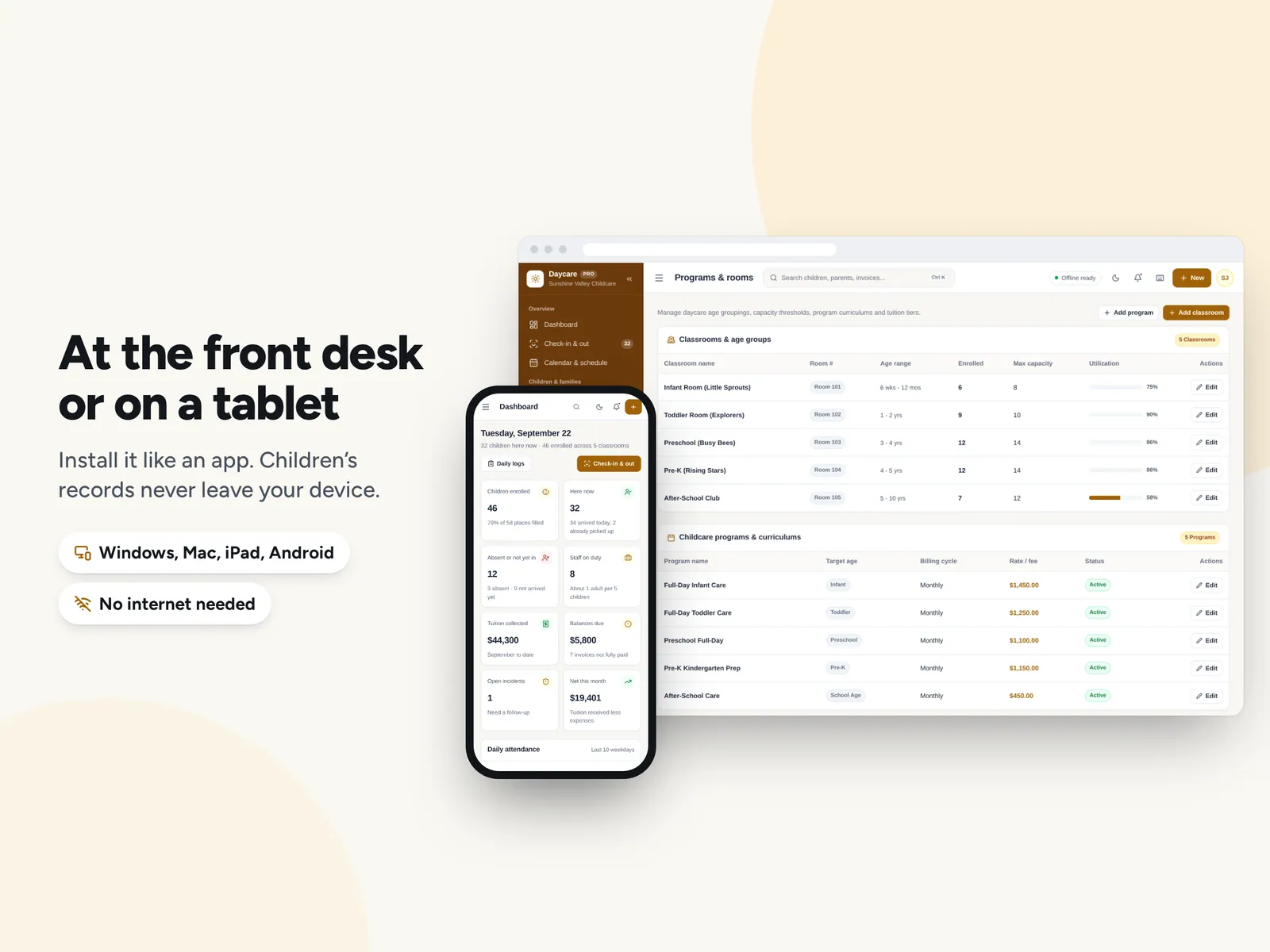 At the front desk or on a tablet