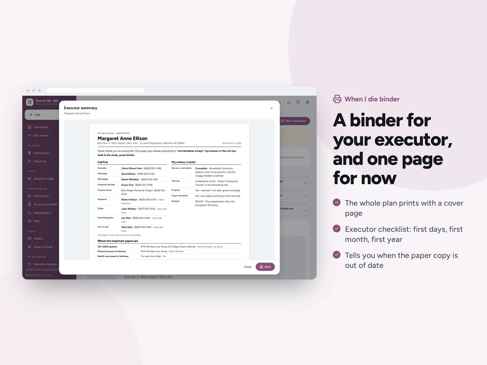 A binder for your executor, and one page for now
