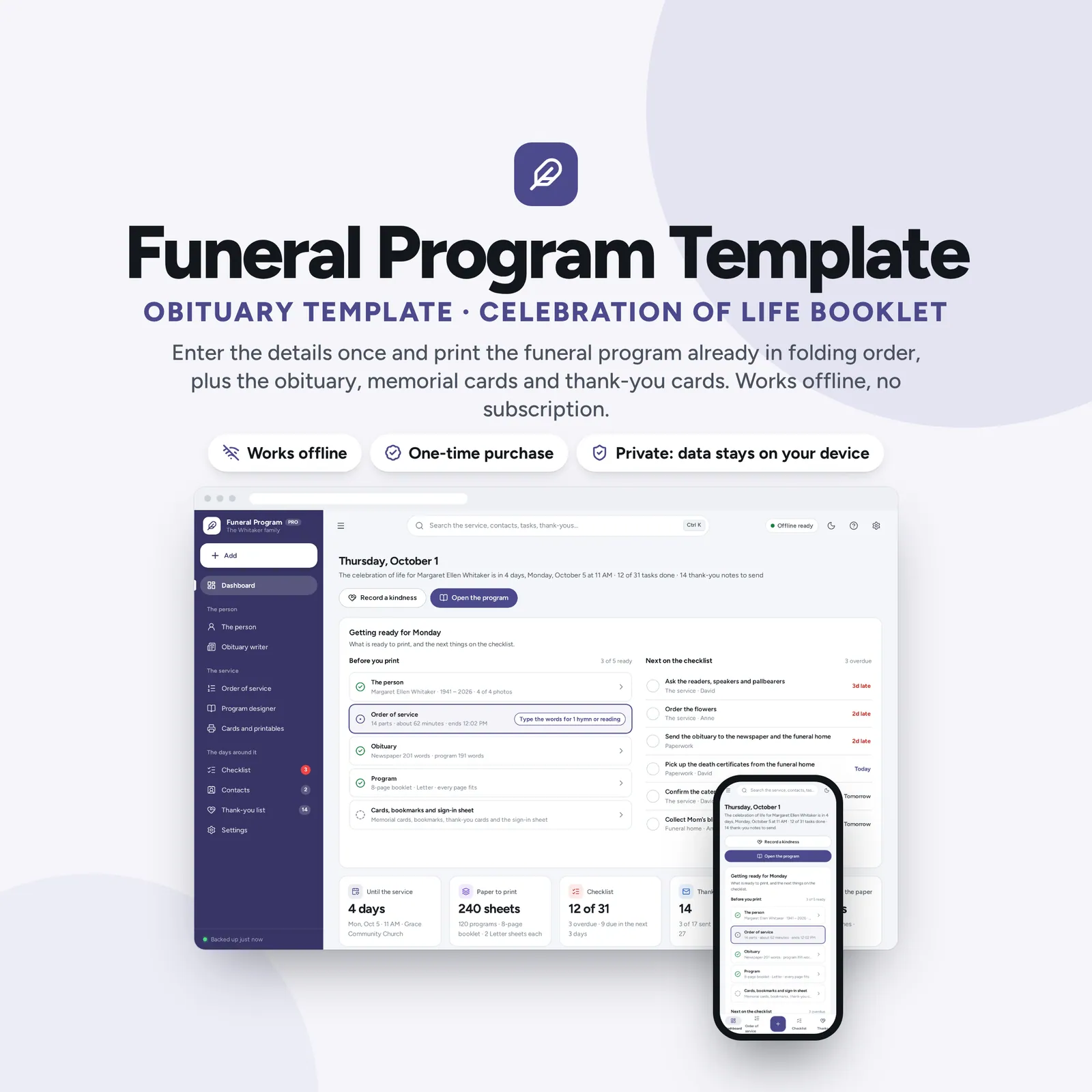Funeral Program & Obituary Maker: cover