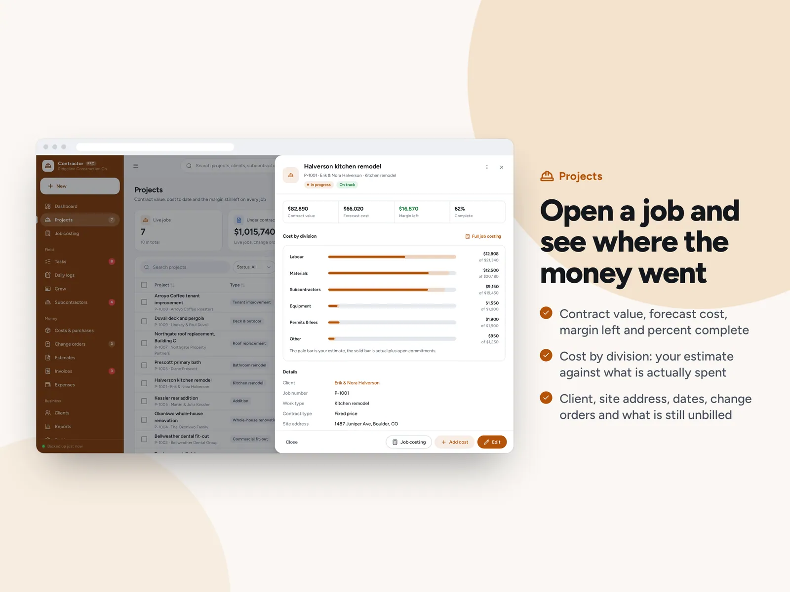 Open a job and see where the money went