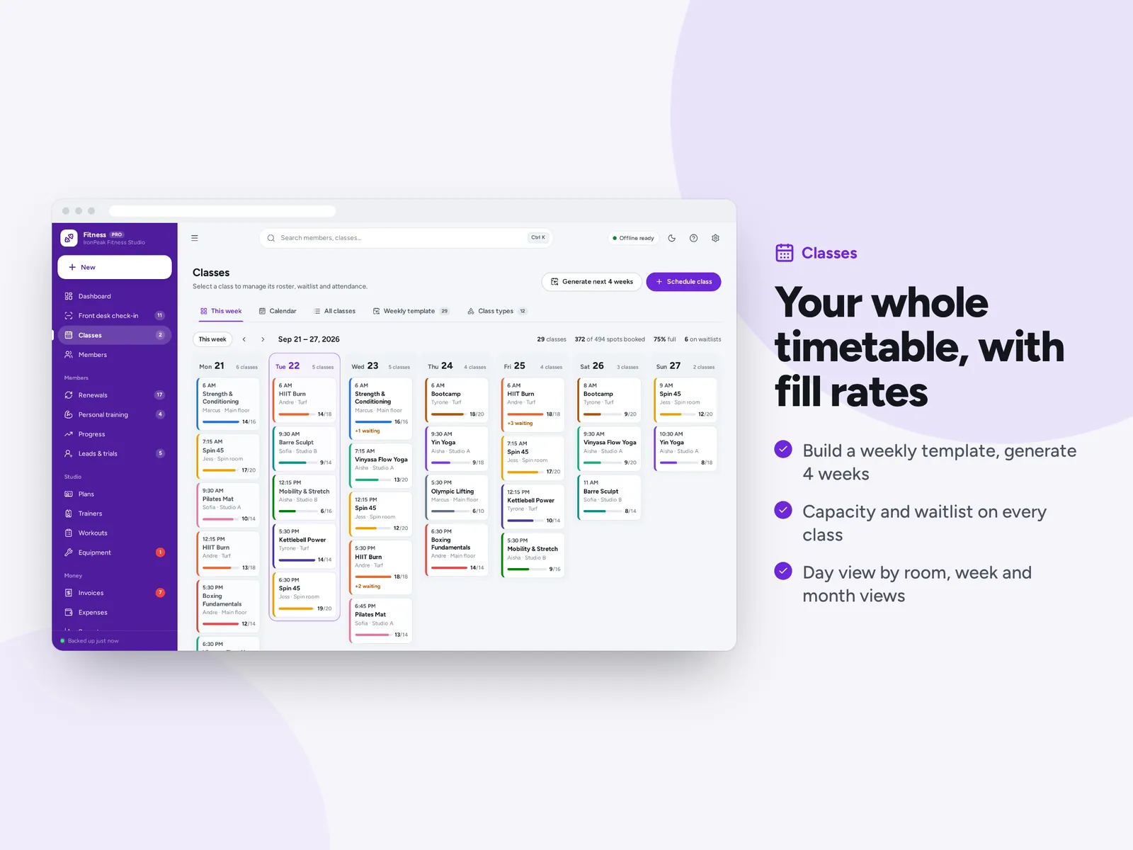 Your whole timetable, with fill rates