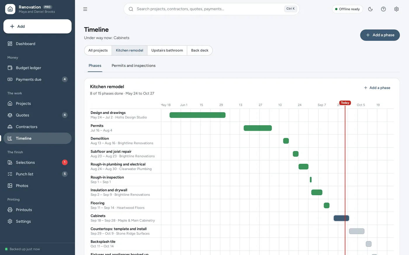 Remodel timeline screen in Home Renovation Planner