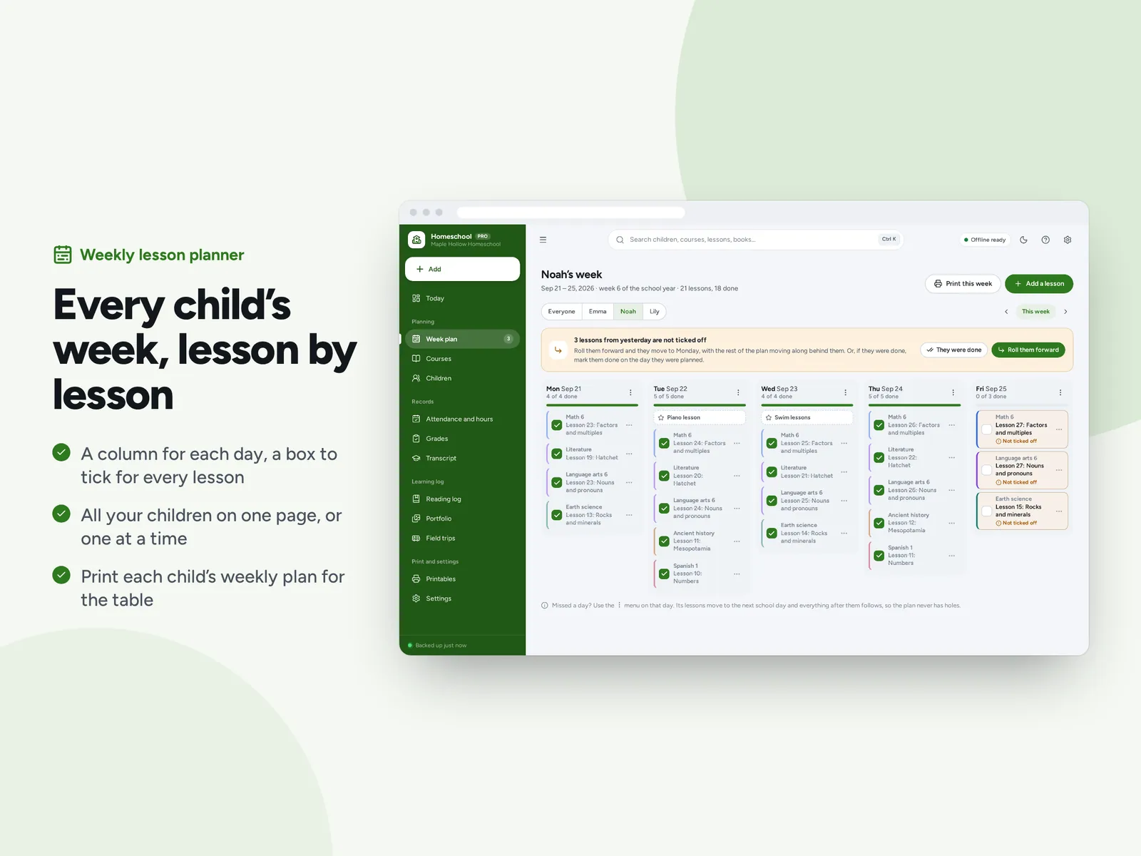 Every child’s week, lesson by lesson