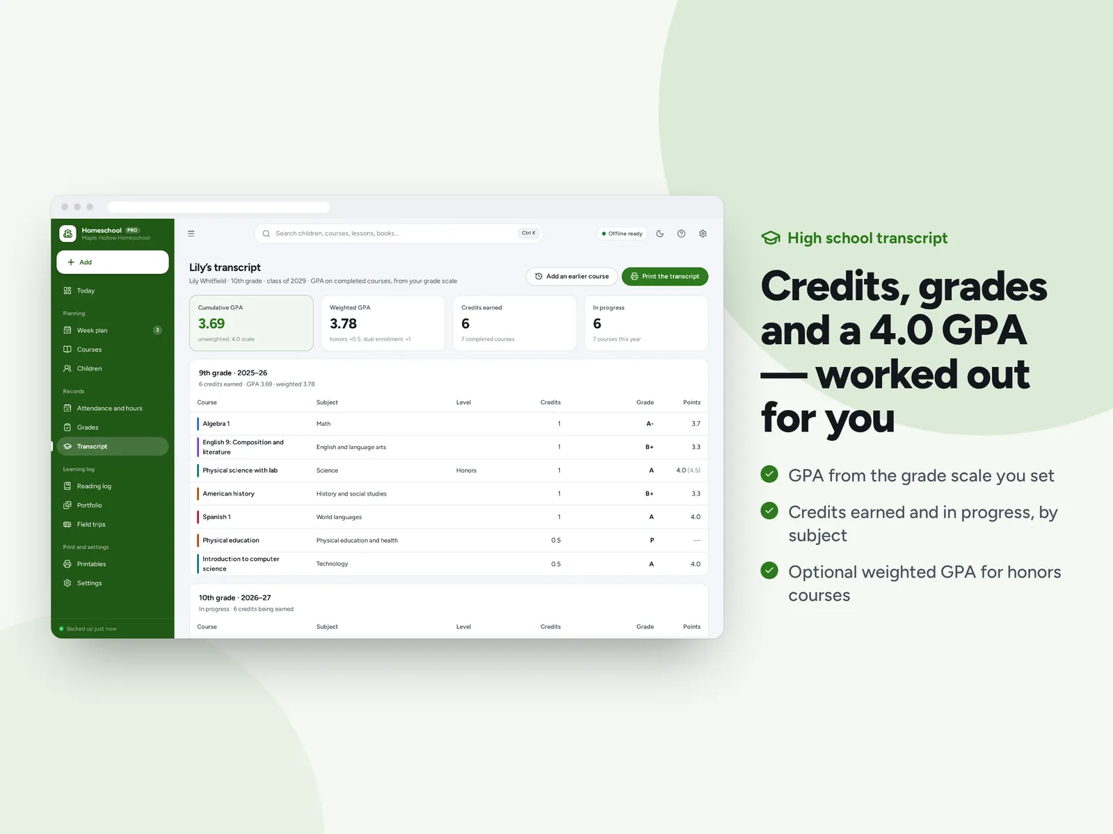 Credits, grades and a 4.0 GPA — worked out for you