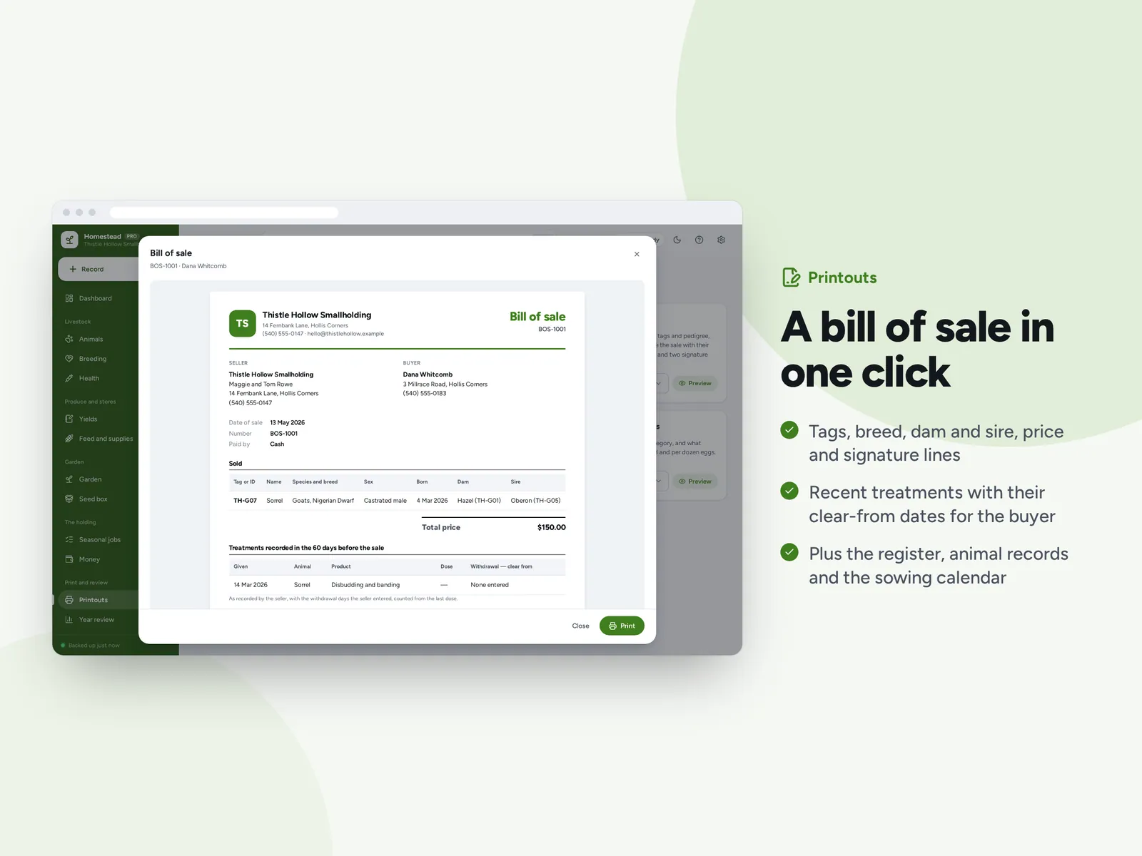 A bill of sale in one click