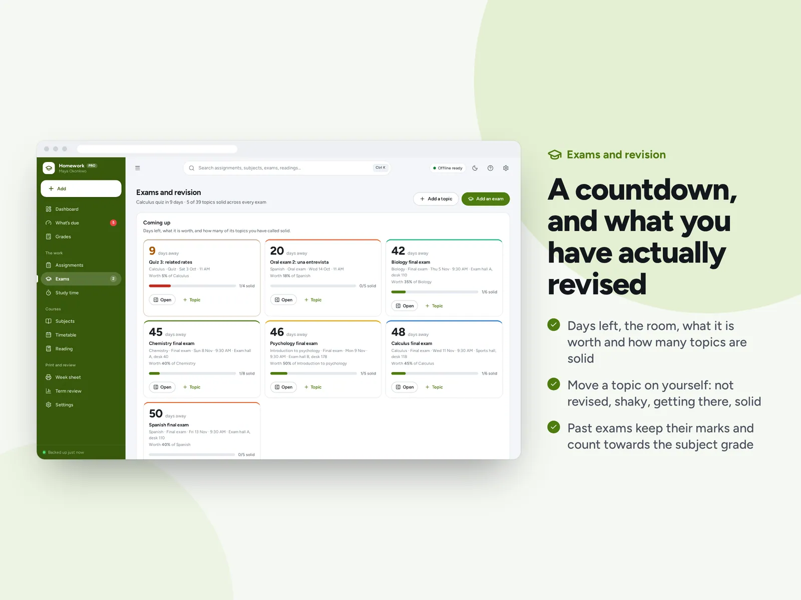 A countdown, and what you have actually revised