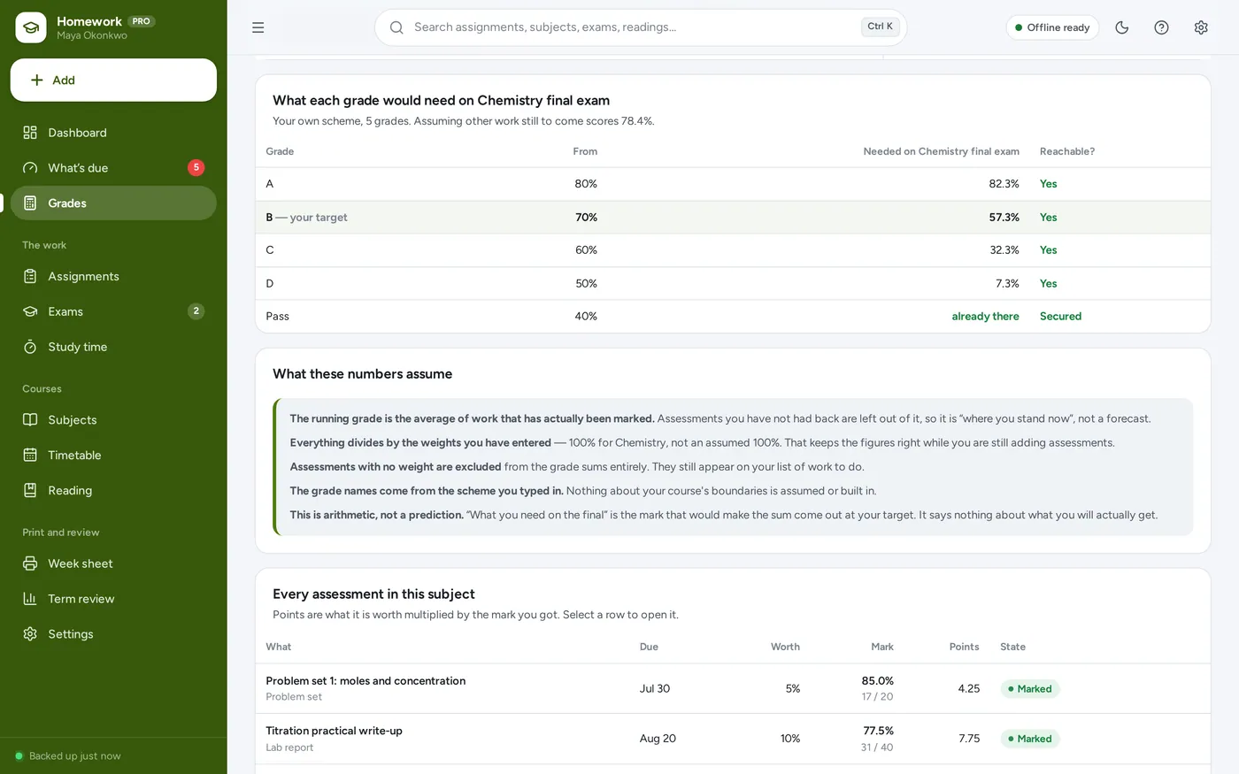 Your own scheme screen in Homework & Assignment Tracker