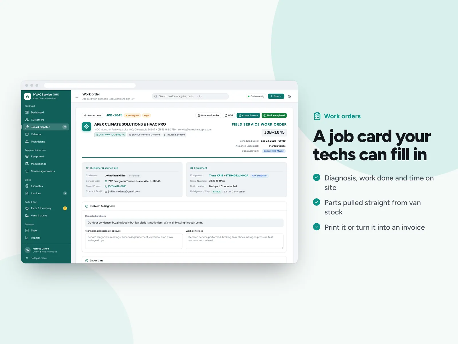 A job card your techs can fill in