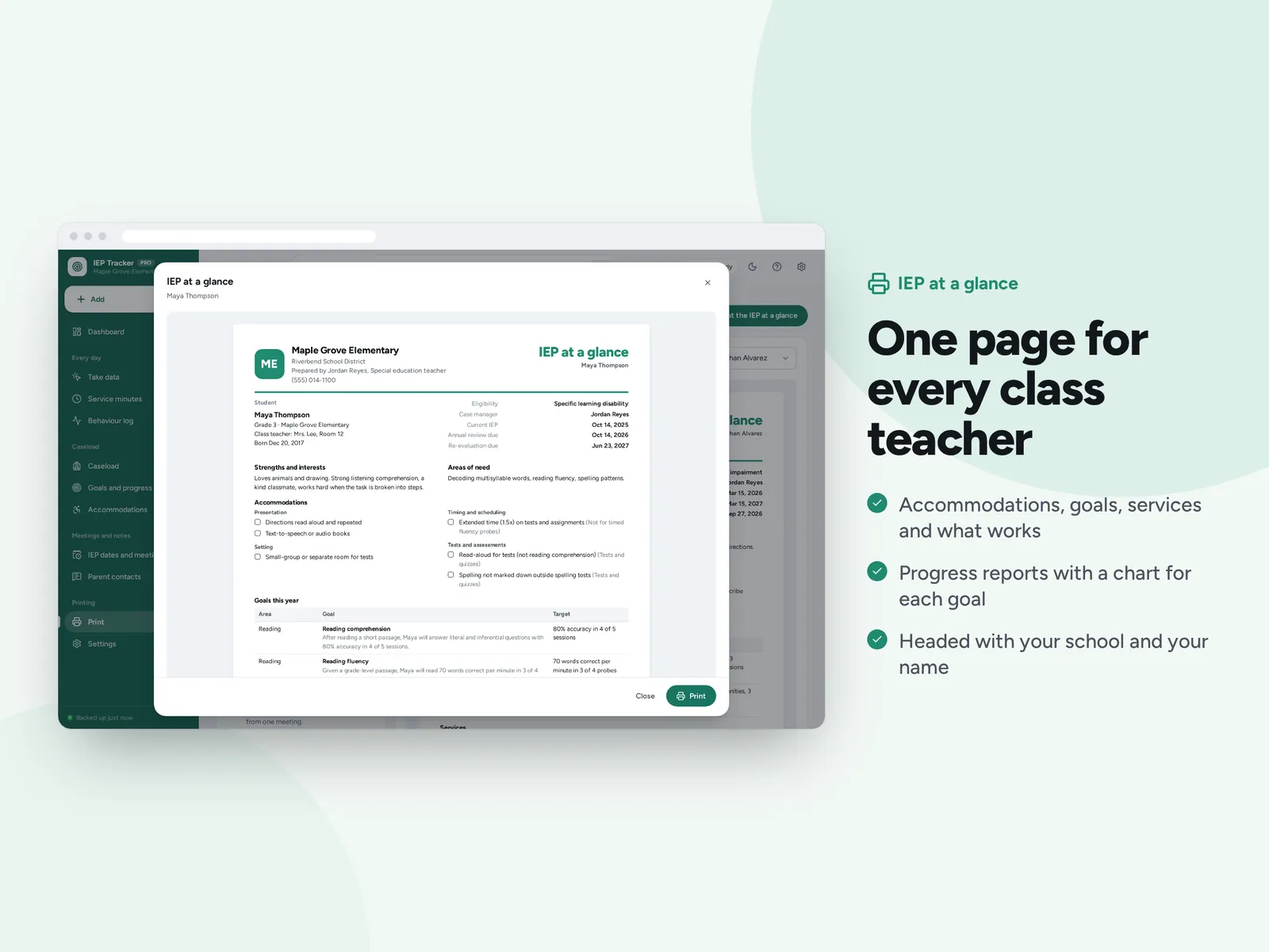 One page for every class teacher