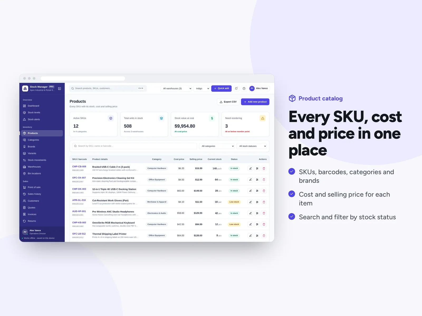 Every SKU, cost and price in one place