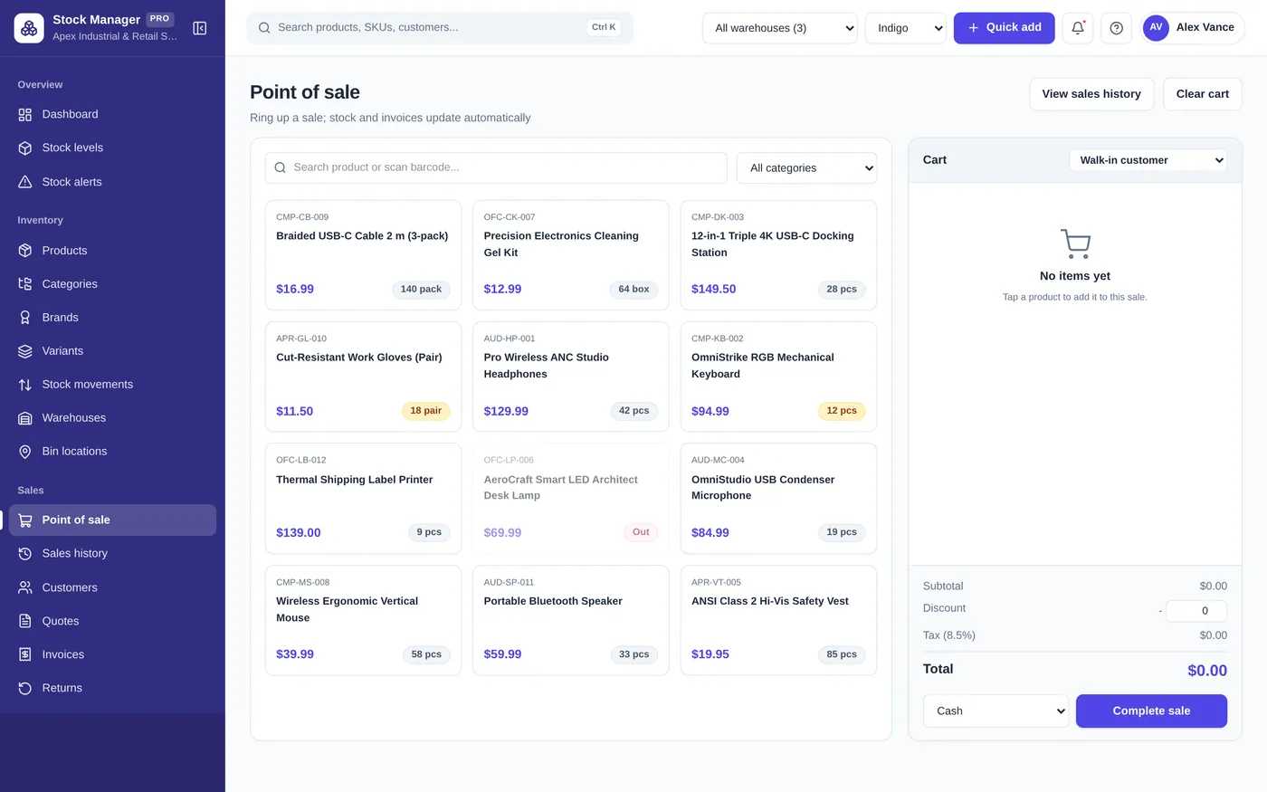 Point of sale screen in Inventory & Stock Manager