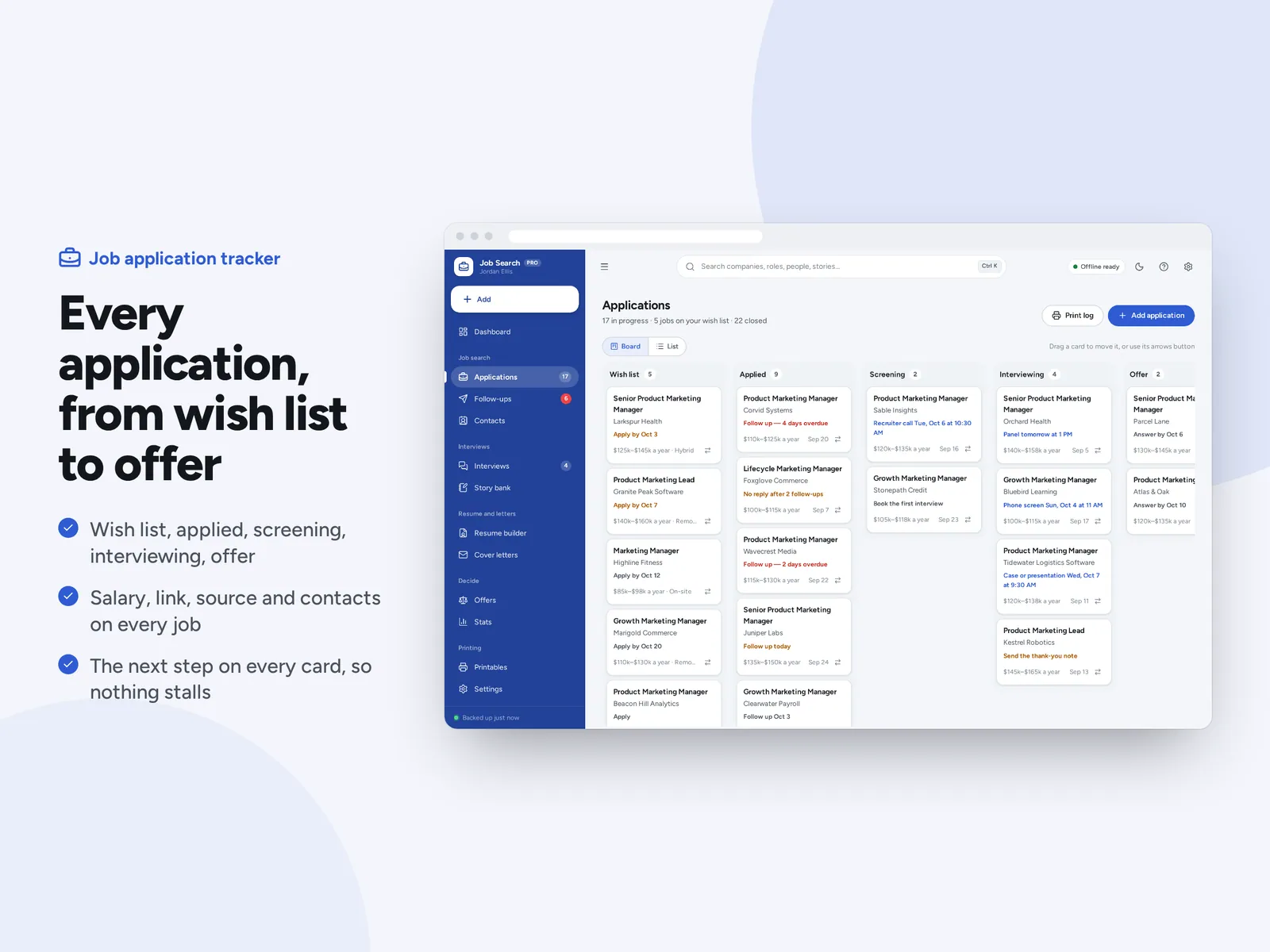Every application, from wish list to offer
