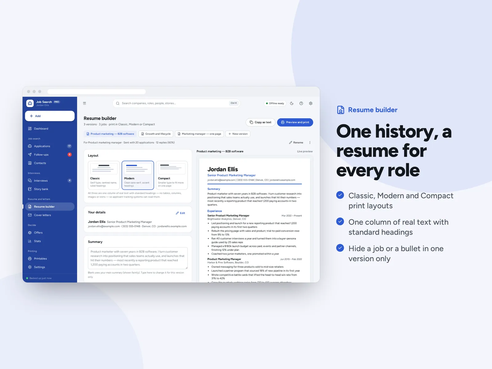 One history, a resume for every role