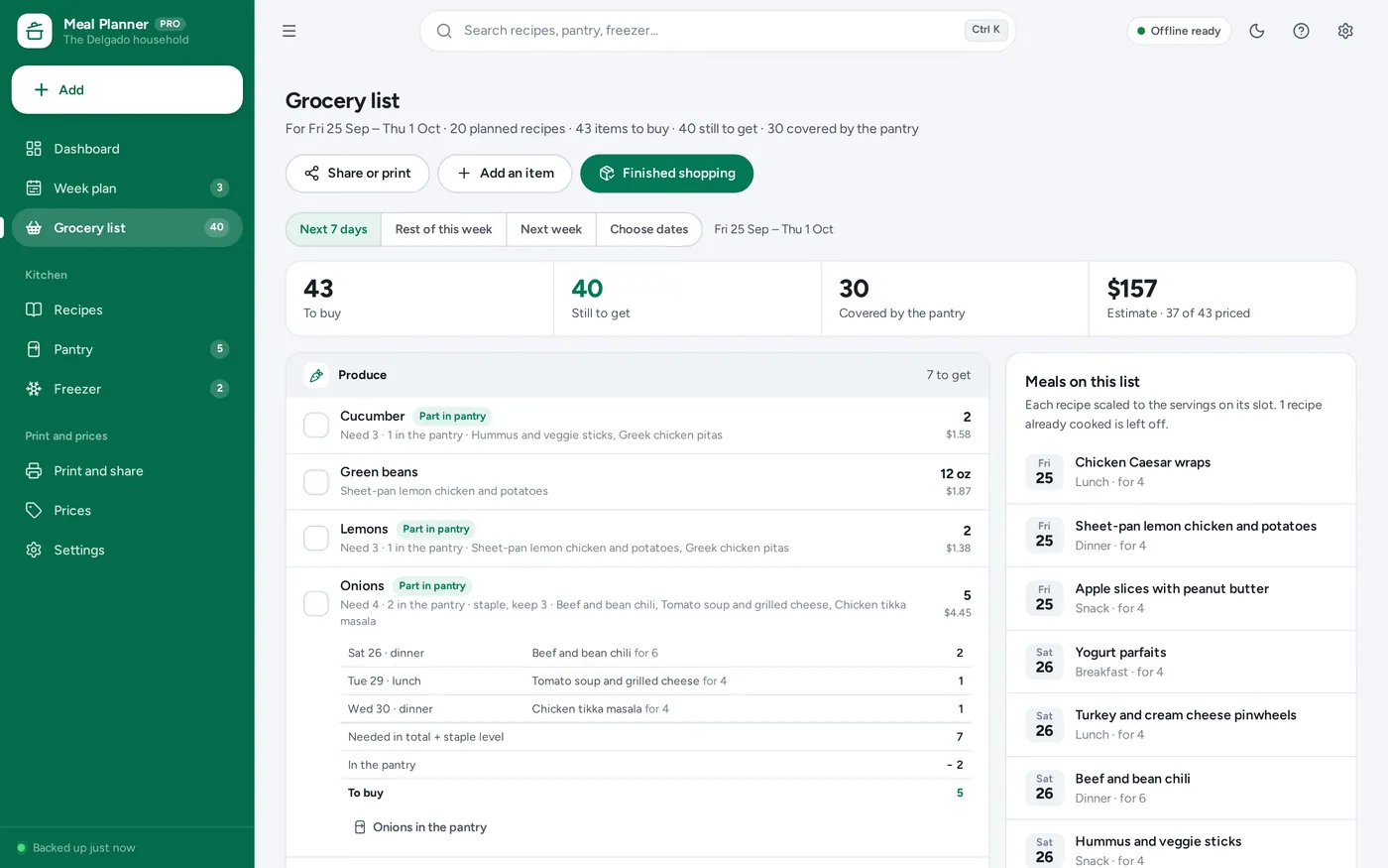 Automatic grocery list screen in Meal Planner