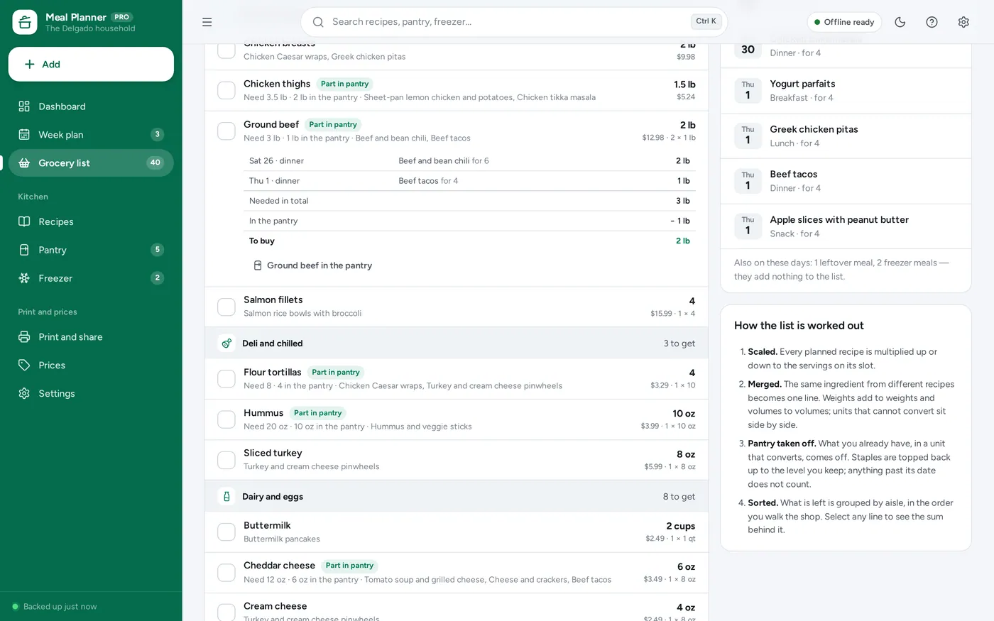 The pantry taken off screen in Meal Planner