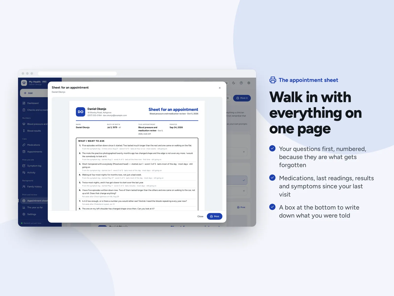 Walk in with everything on one page