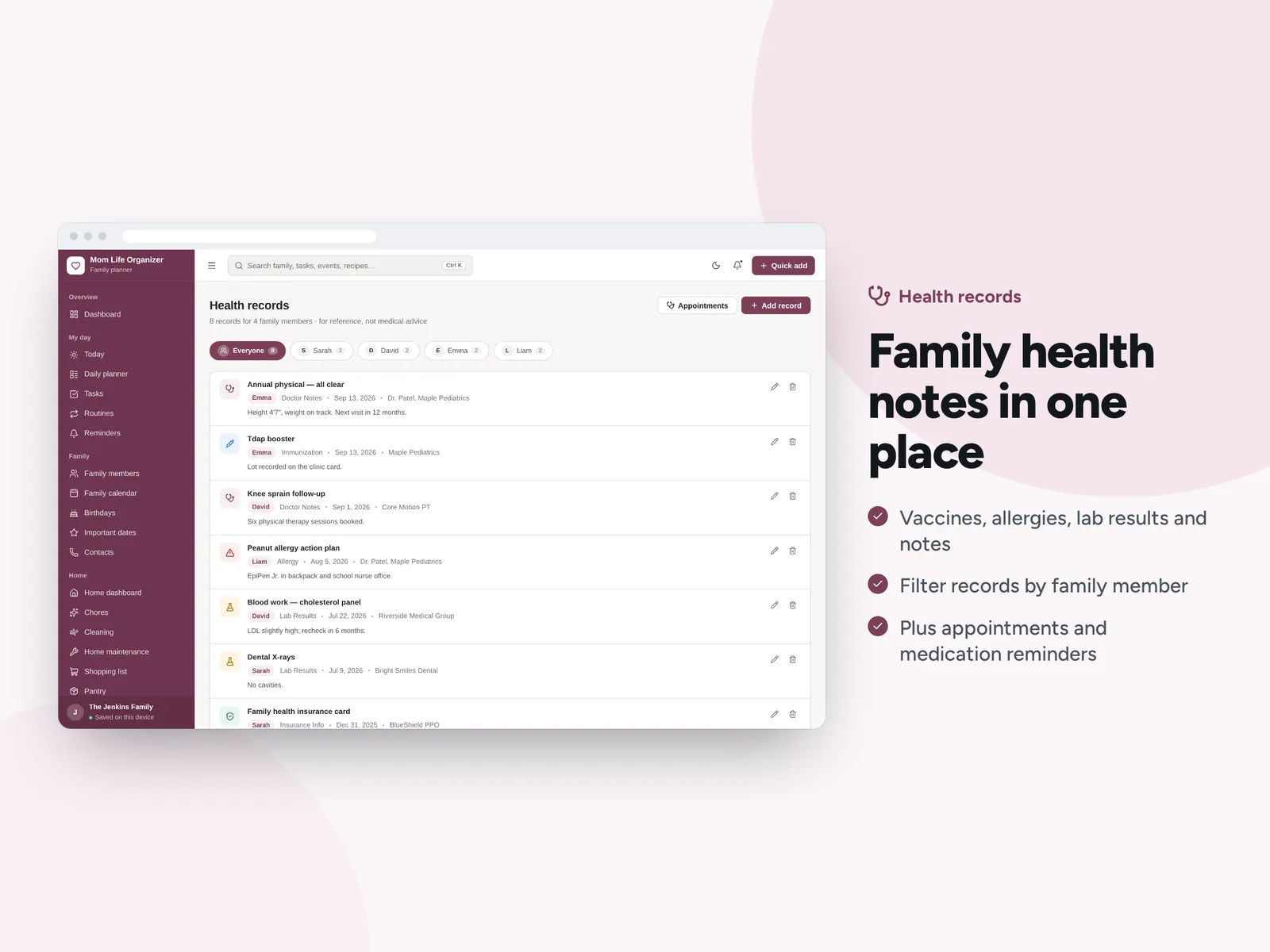 Family health notes in one place