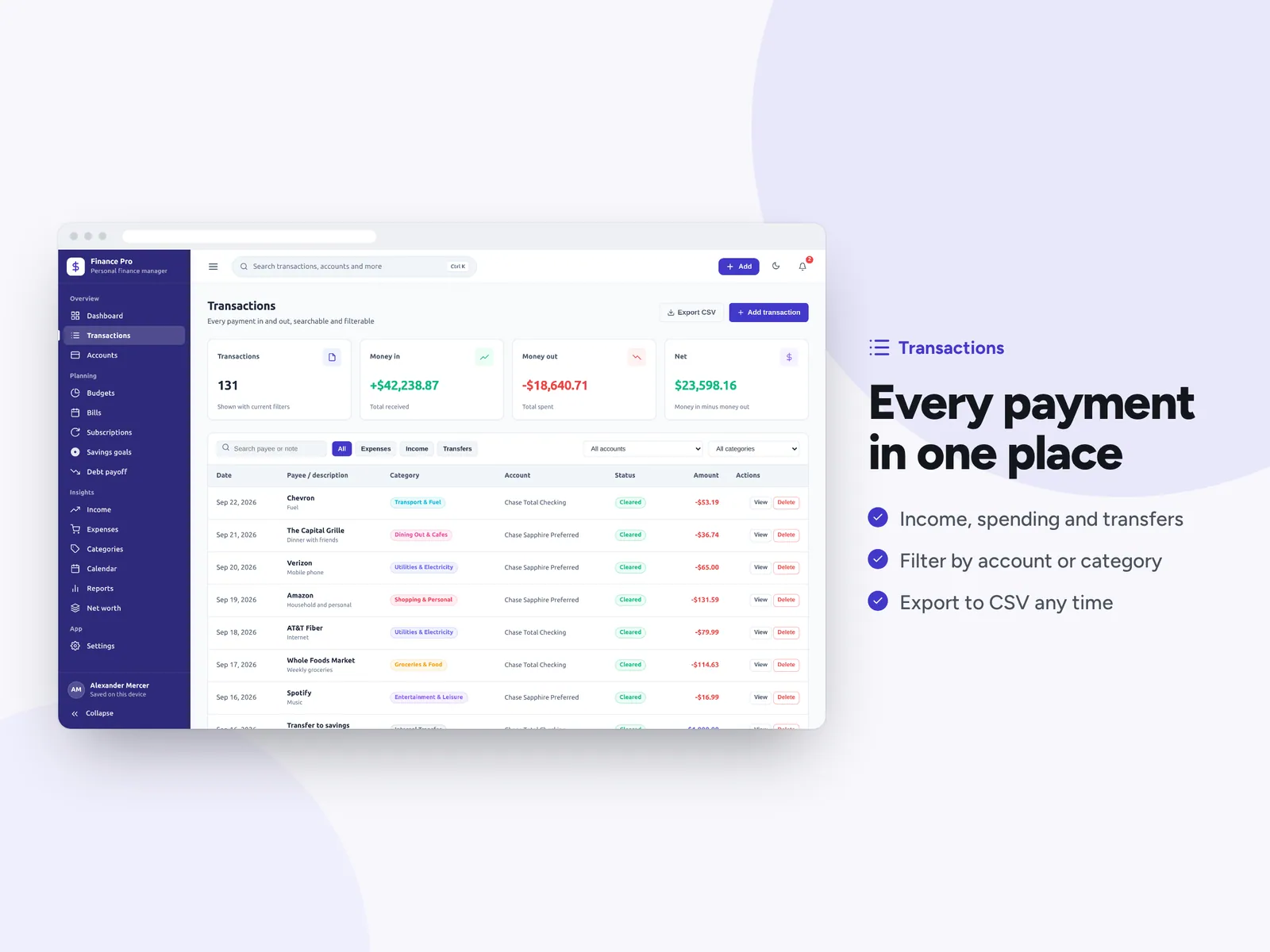 Every payment in one place