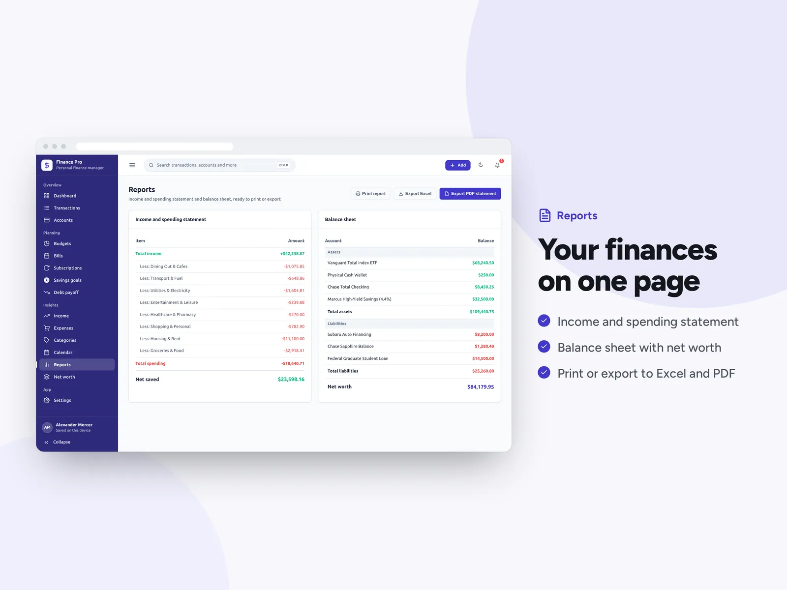 Your finances on one page