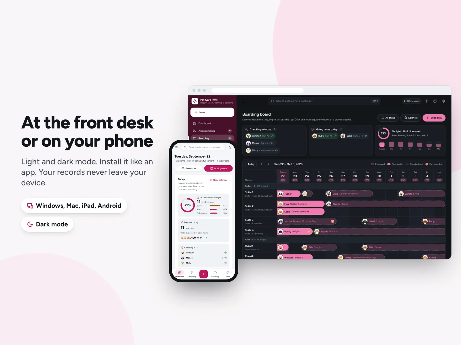 At the front desk or on your phone
