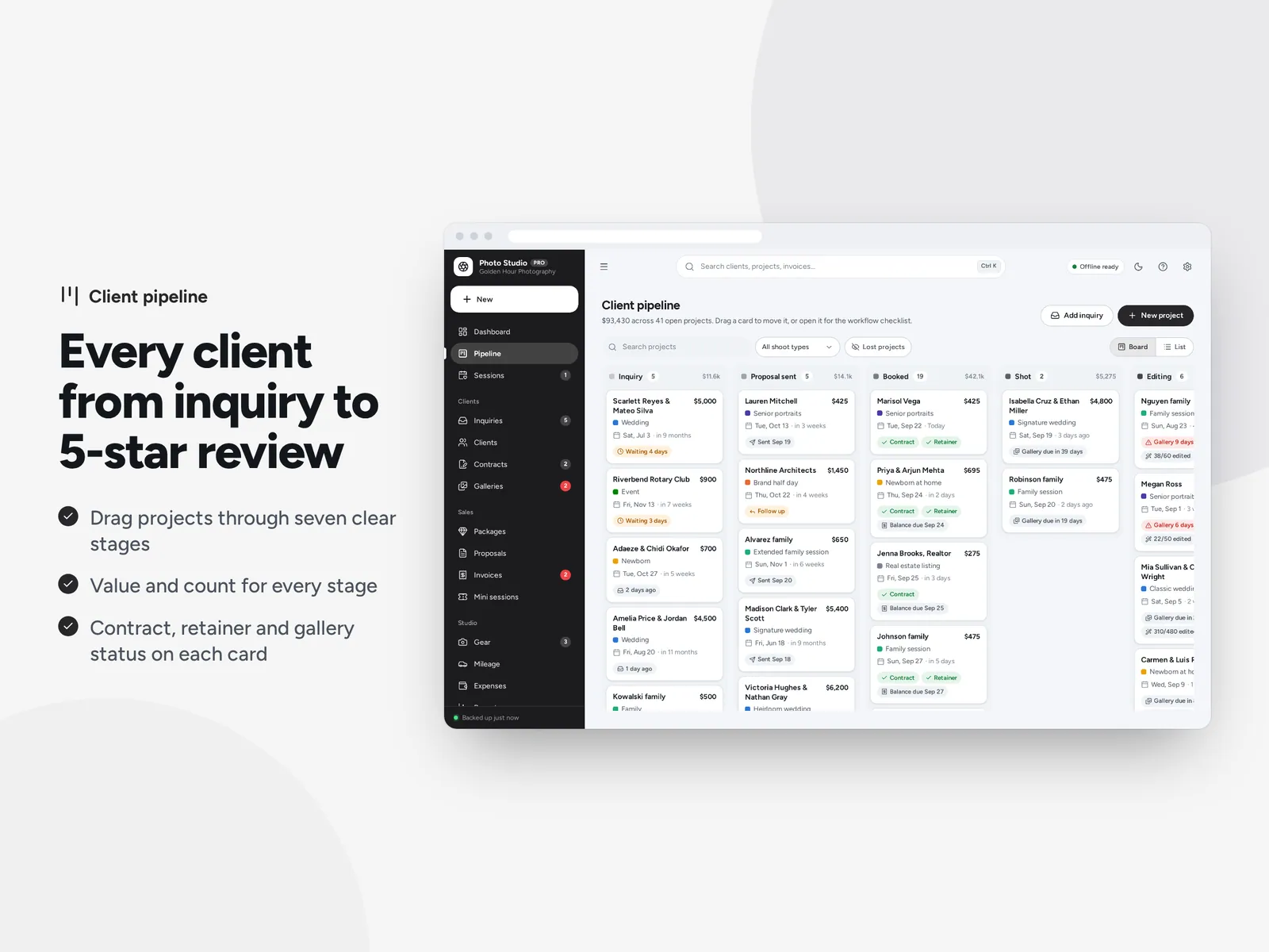 Every client from inquiry to 5-star review