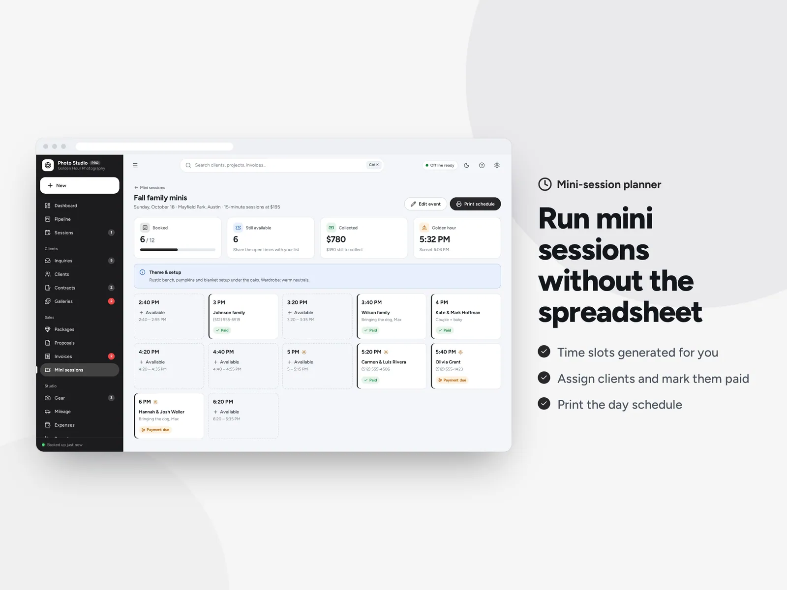 Run mini sessions without the spreadsheet