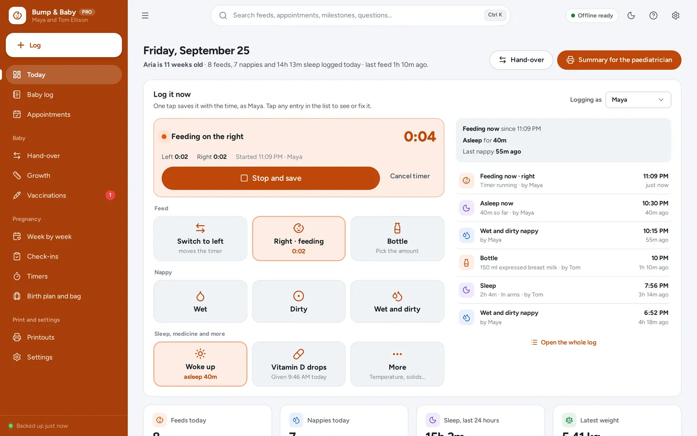 Built for 3 a.m. screen in Pregnancy & Newborn Tracker