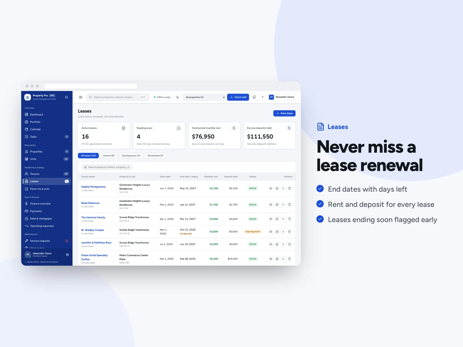 Never miss a lease renewal