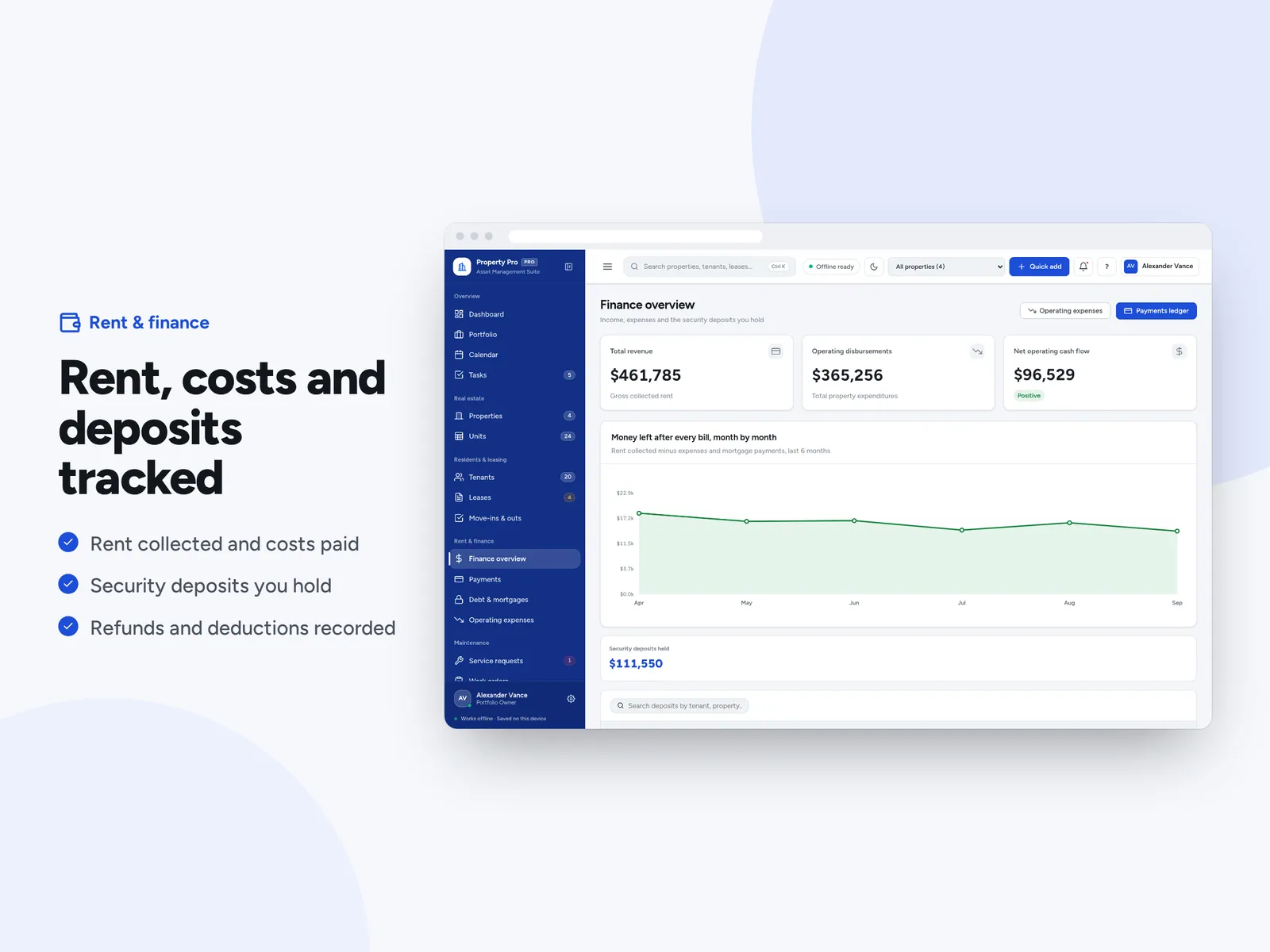 Rent, costs and deposits tracked