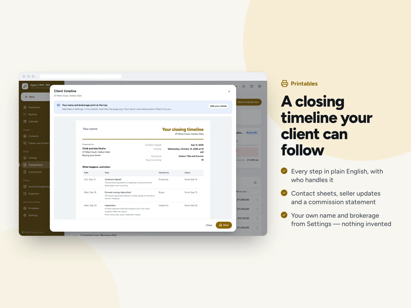 A closing timeline your client can follow
