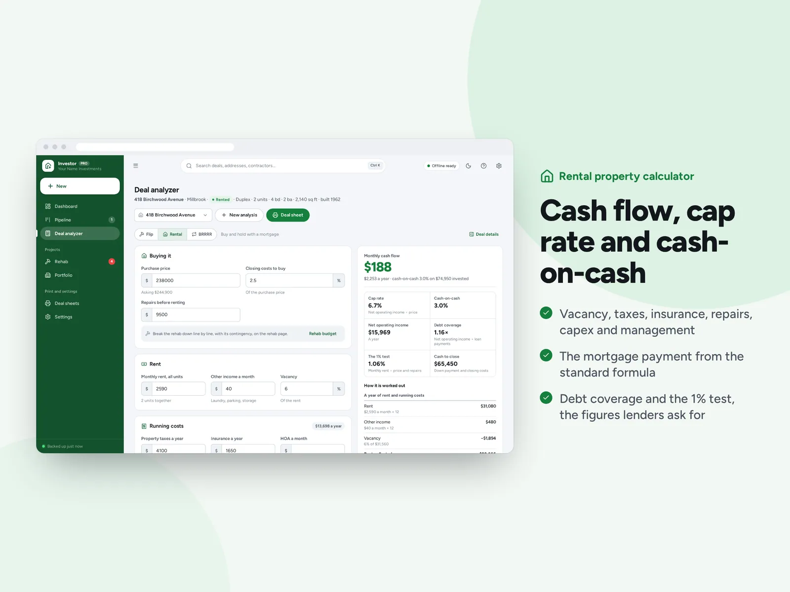 Cash flow, cap rate and cash-on-cash