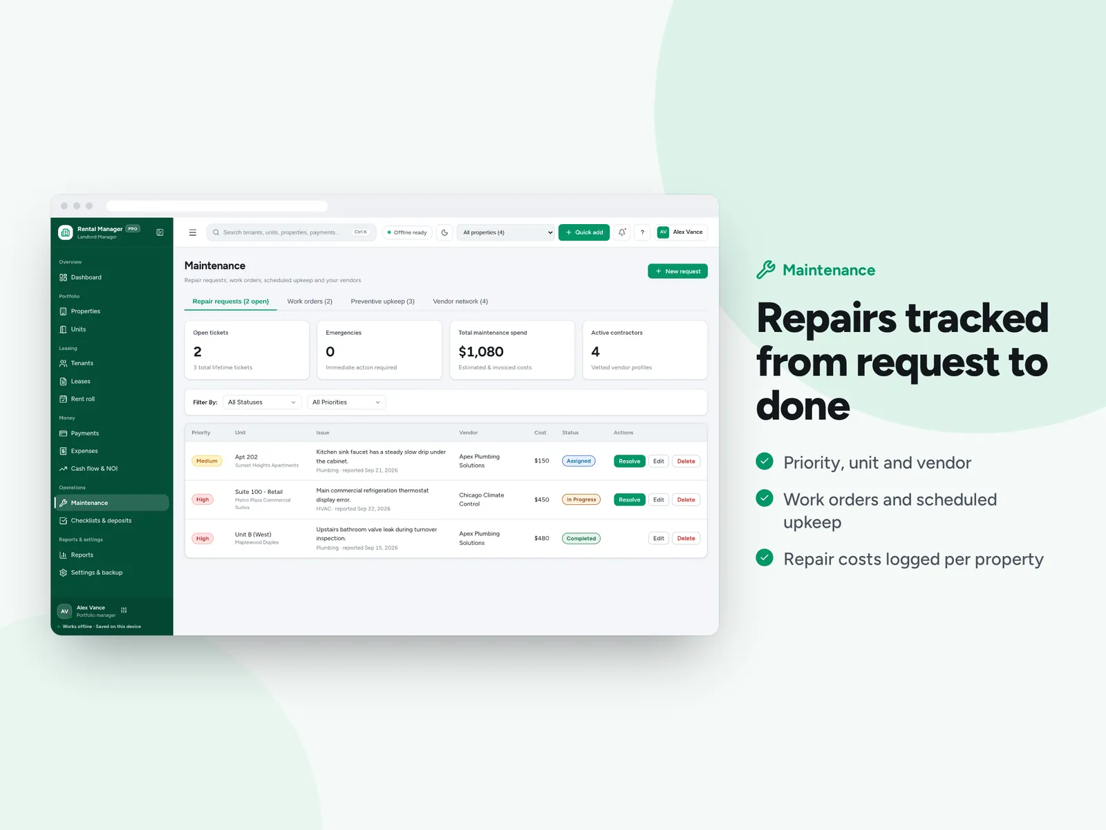 Repairs tracked from request to done