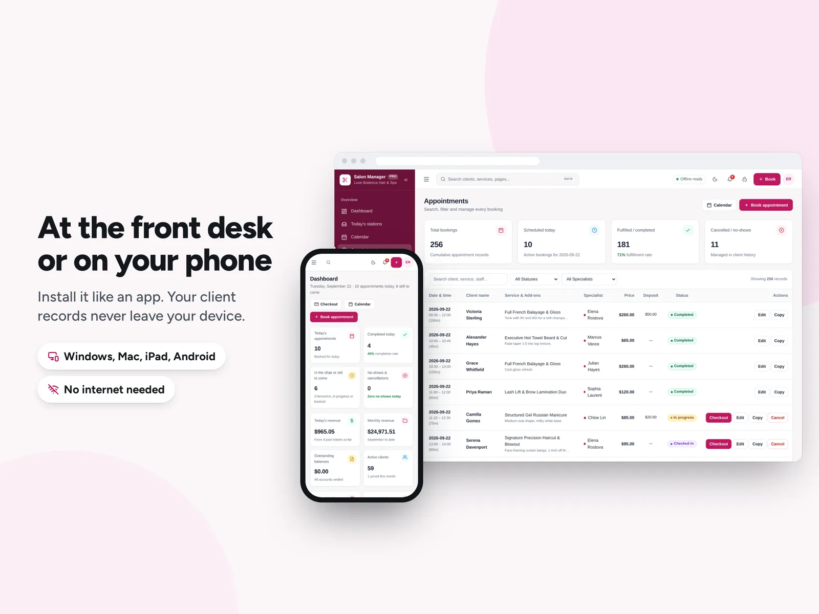 At the front desk or on your phone
