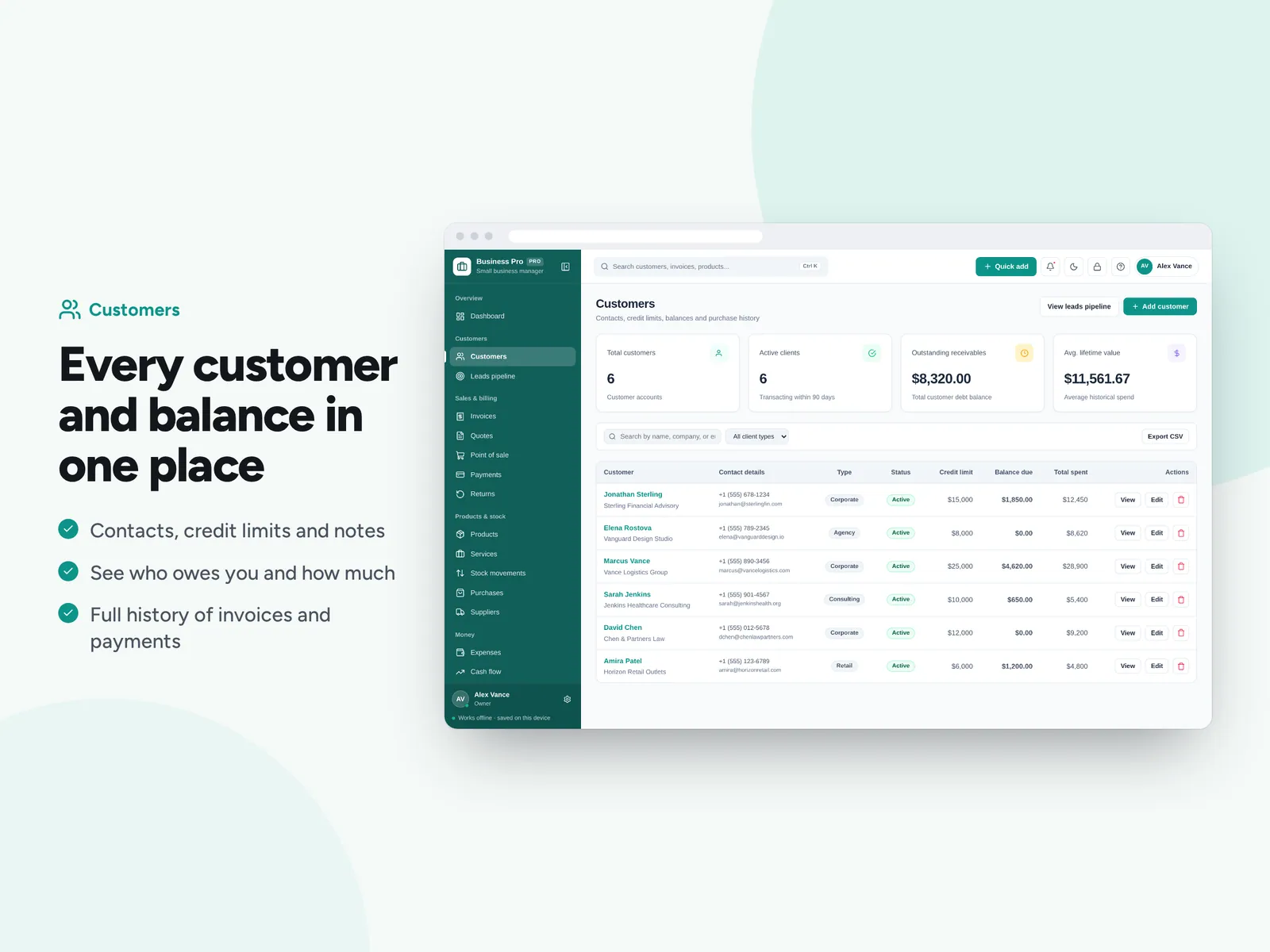Every customer and balance in one place
