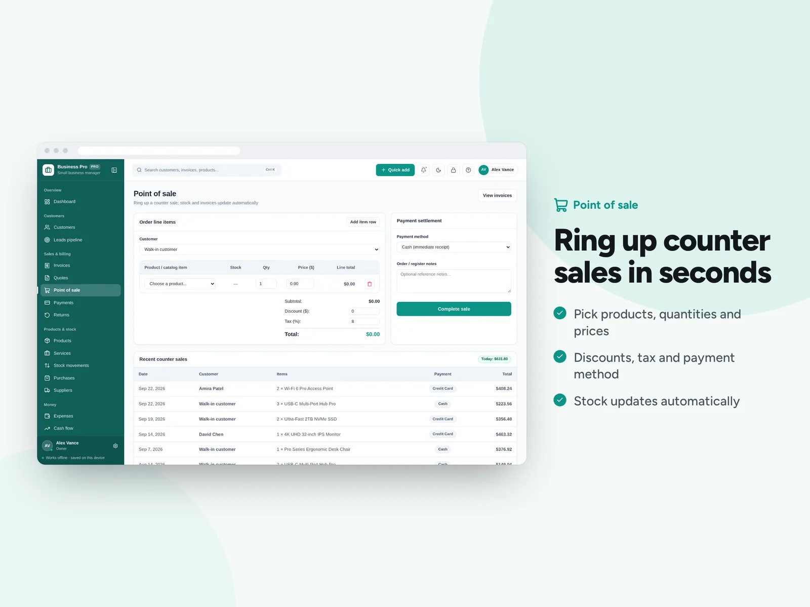 Ring up counter sales in seconds