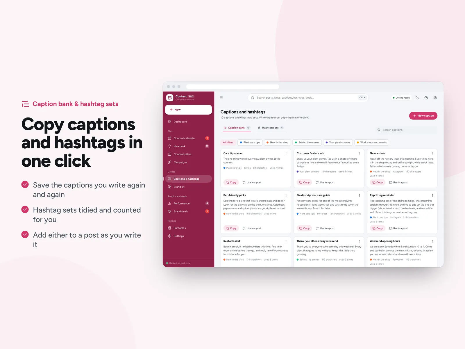Copy captions and hashtags in one click