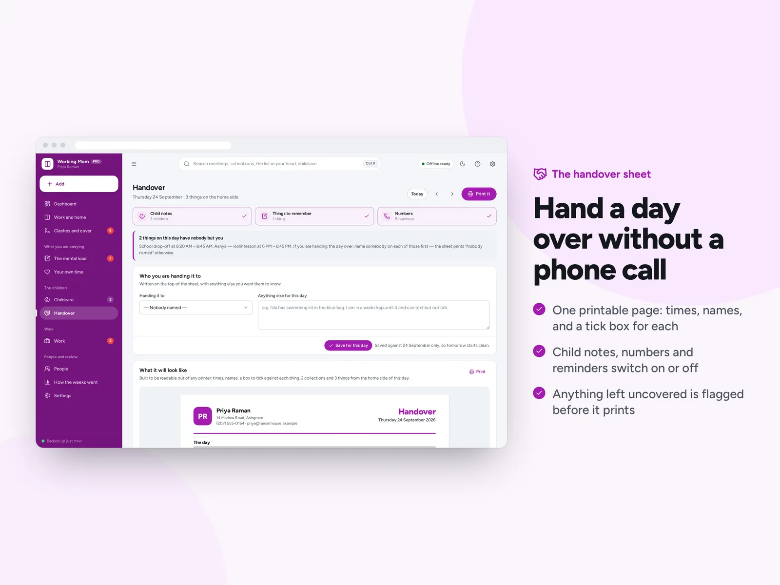 Hand a day over without a phone call