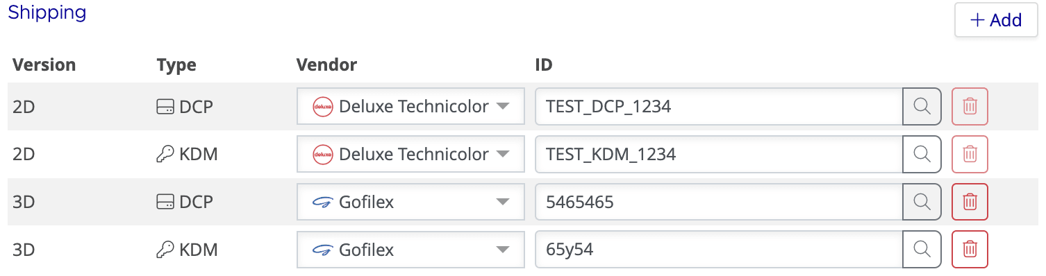 Shipping configuration with vendor and Content ID entries